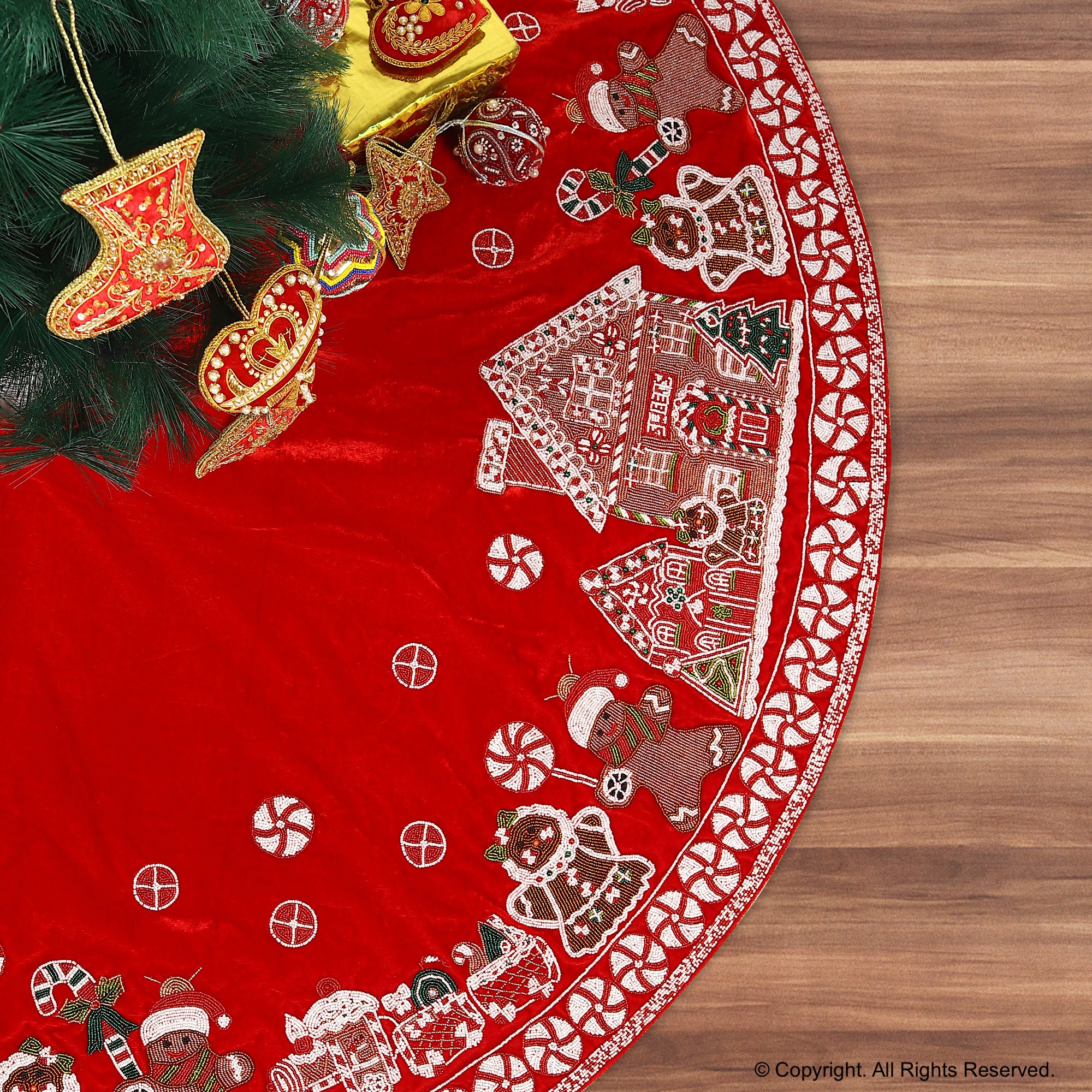 GINGERBREAD Red Velvet Christmas Tree Skirt
