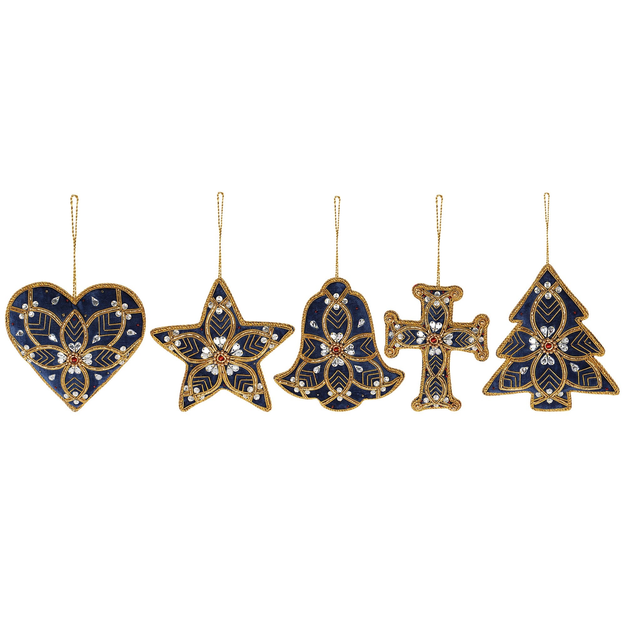Holiday Fun-Stars, Hearts, Cross, Bell & tree Christmas ornaments set of 5 pieces for holiday decor (1SET=5PC)