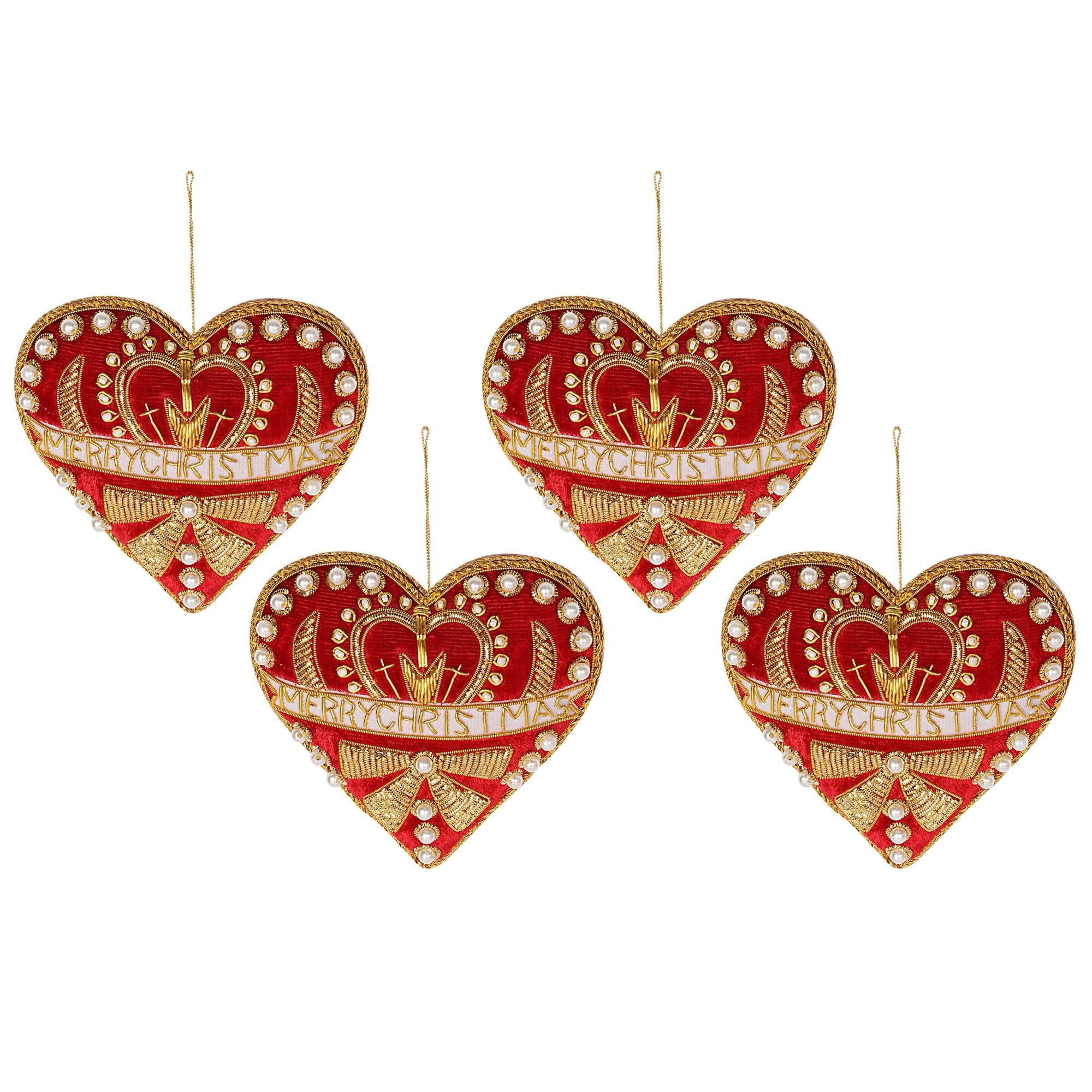 Merry Christmas Hearts Red christmas ornaments set of 4 pieces for holiday decor (1SET=4PC) holiday decor
