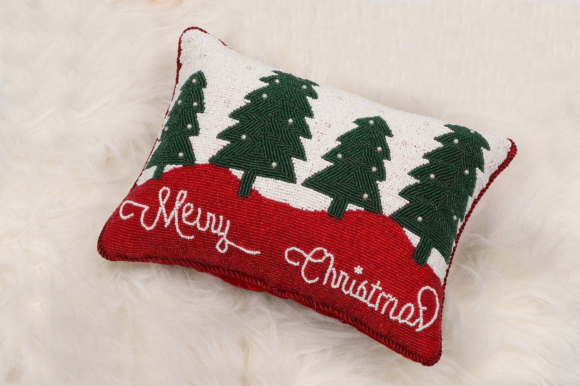 Merry Christmas Pillow Beaded with Glass Beads
