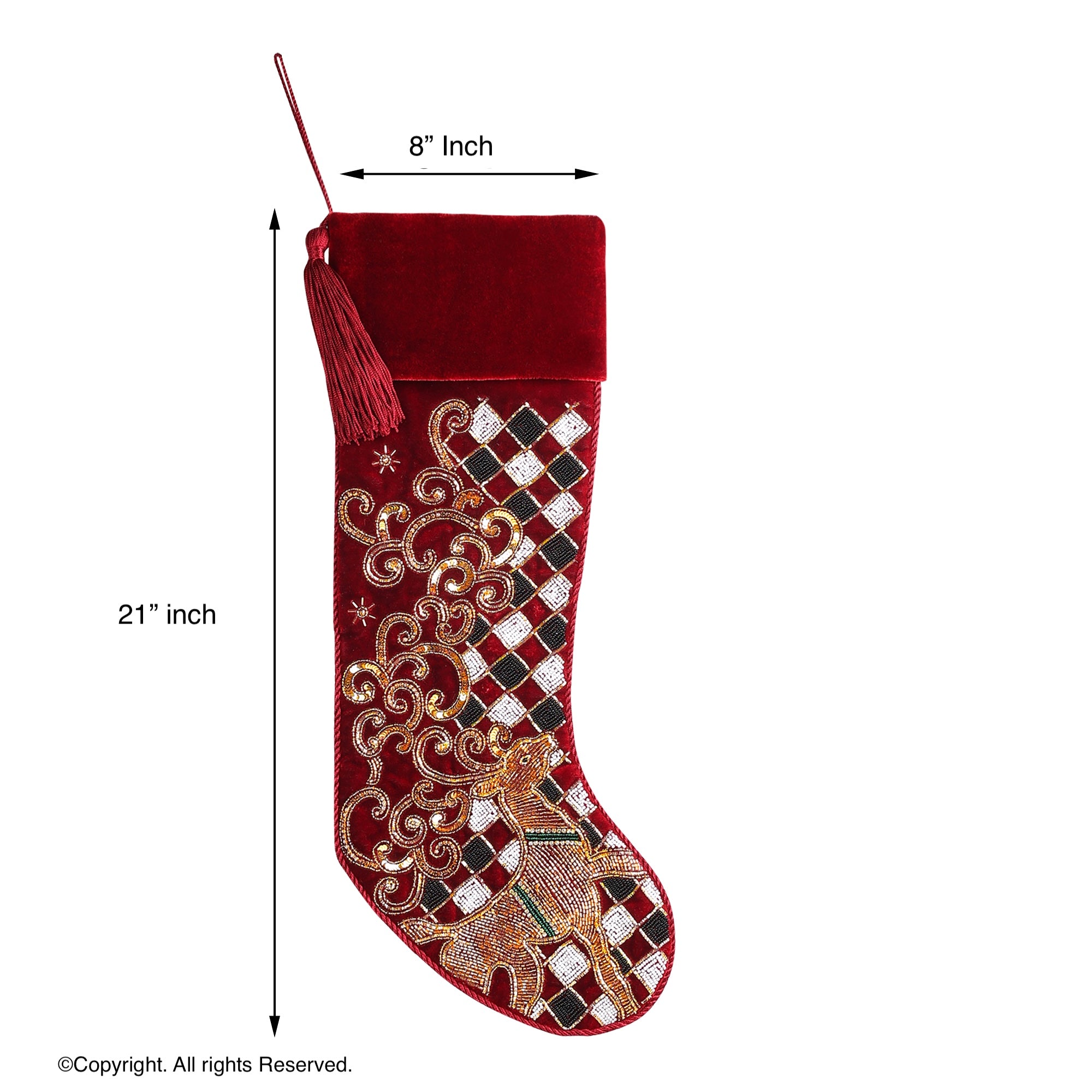 PERSONALISED REINDEER CHECK PARADE RED VELVET CHRISTMAS STOCKING