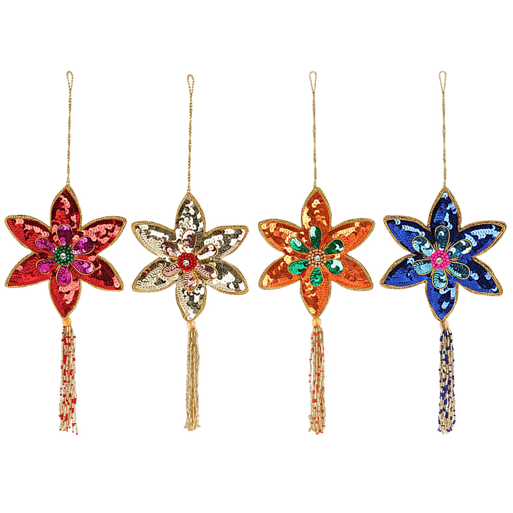 Sparkly Poinsettia Christmas ornaments set of 4 pieces for Holiday Decor