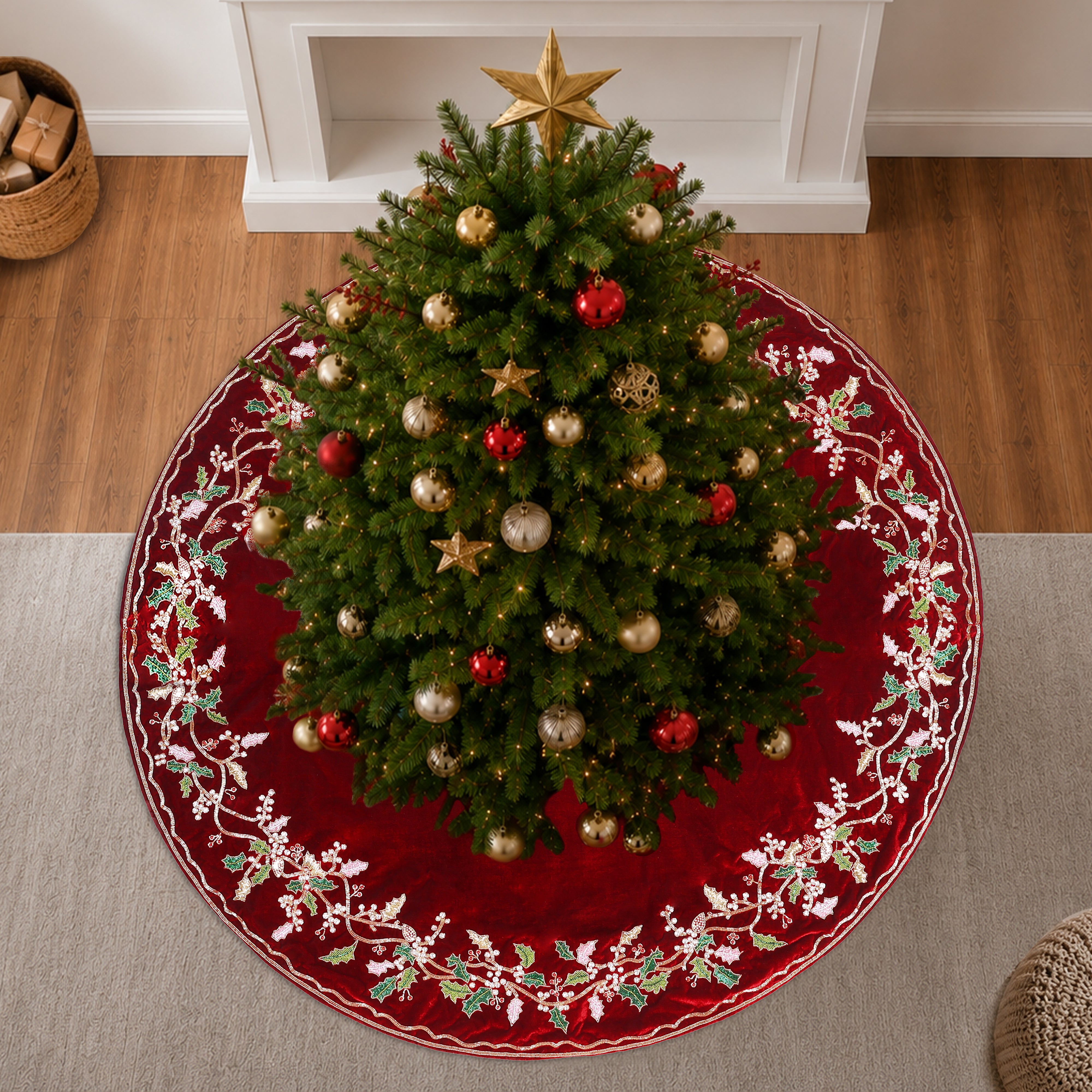Grand Wreath Red Velvet Christmas Tree Skirt