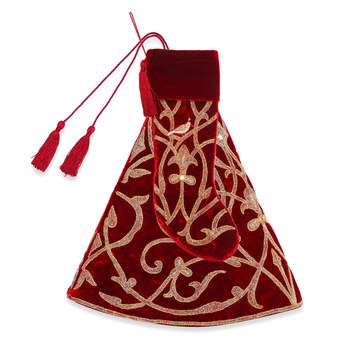 Christmas Tree Skirt & Matching Christmas Stocking Set - Patridge Bird