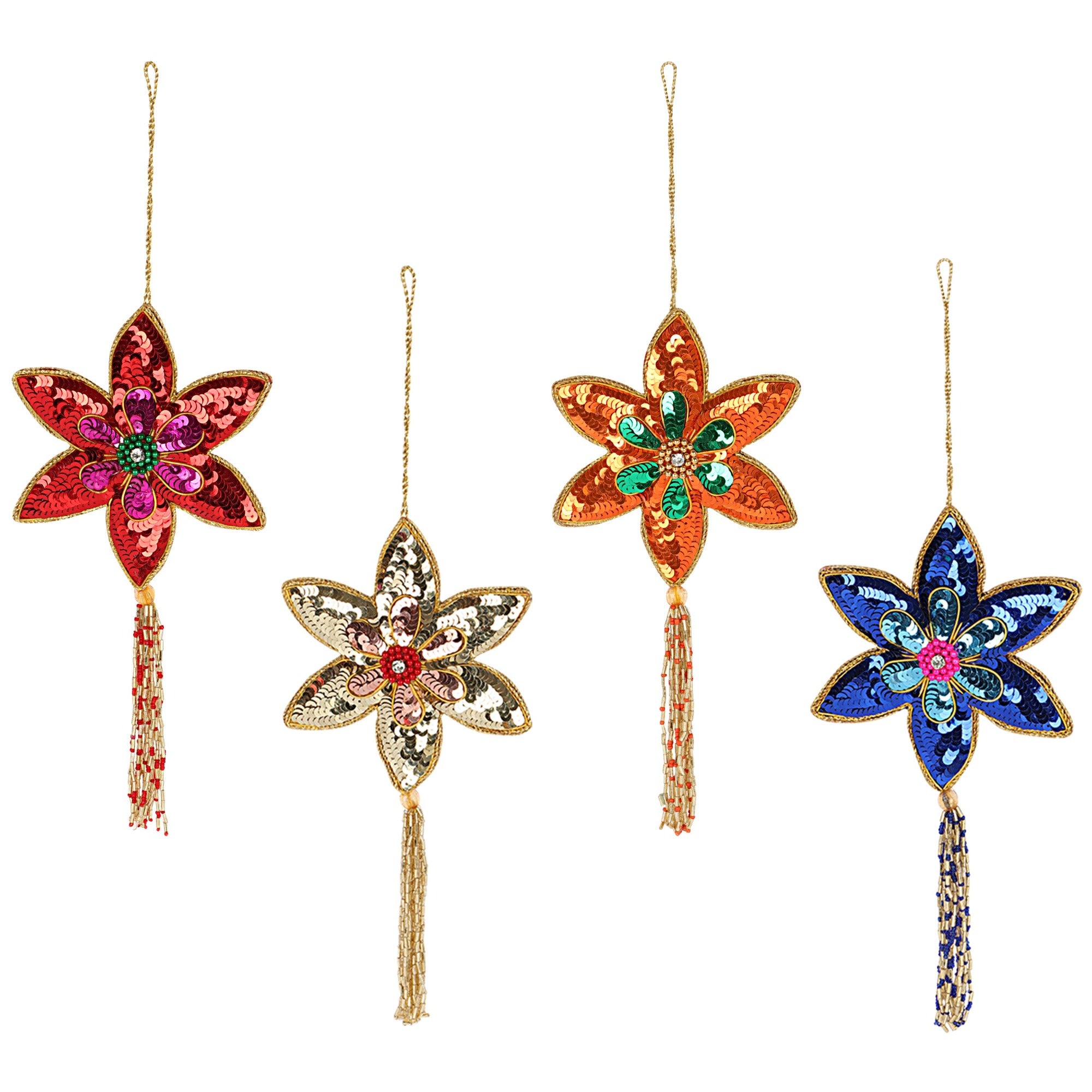 Sparkly Poinsettia Christmas ornaments set of 4 pieces for Holiday Decor