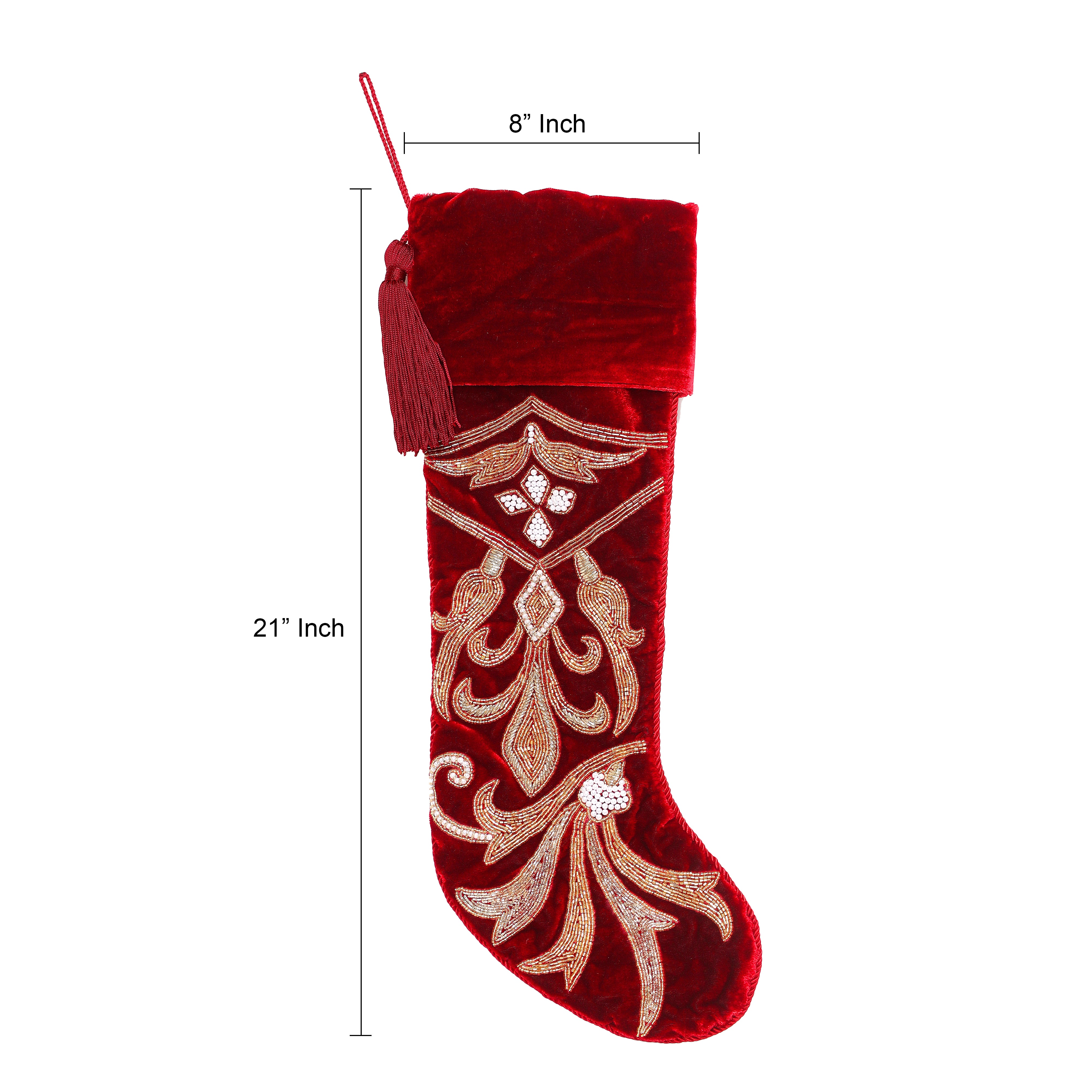 PERSONALISED SPIRAL CHARM RED VELVET CHRISTMAS STOCKING
