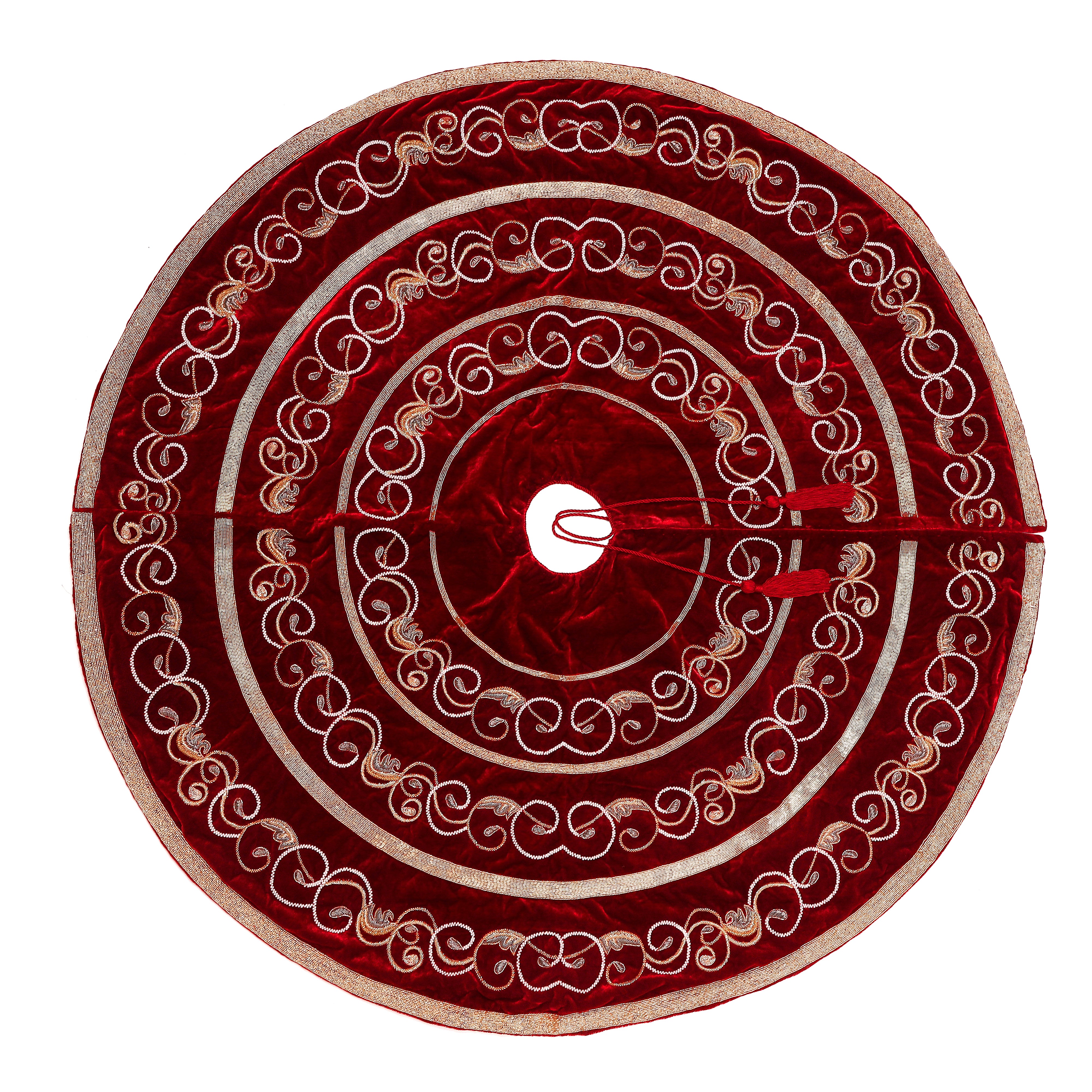 Swirl Charm Christmas Tree Skirt & Matching Red Velvet Christmas Stocking Set