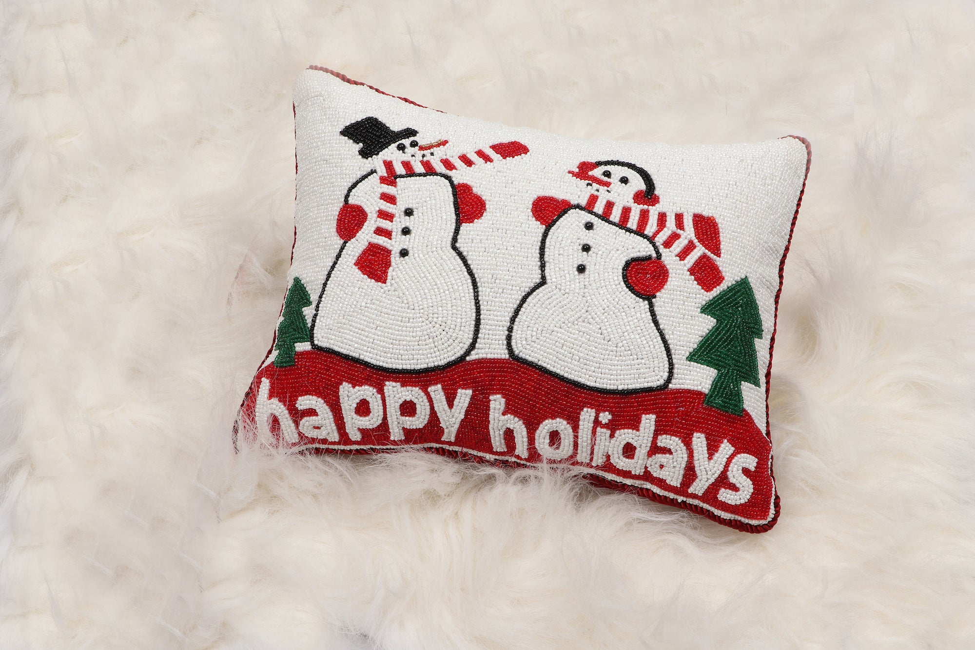 Happy Holidays Christmas Pillow Beaded with Glass Beads