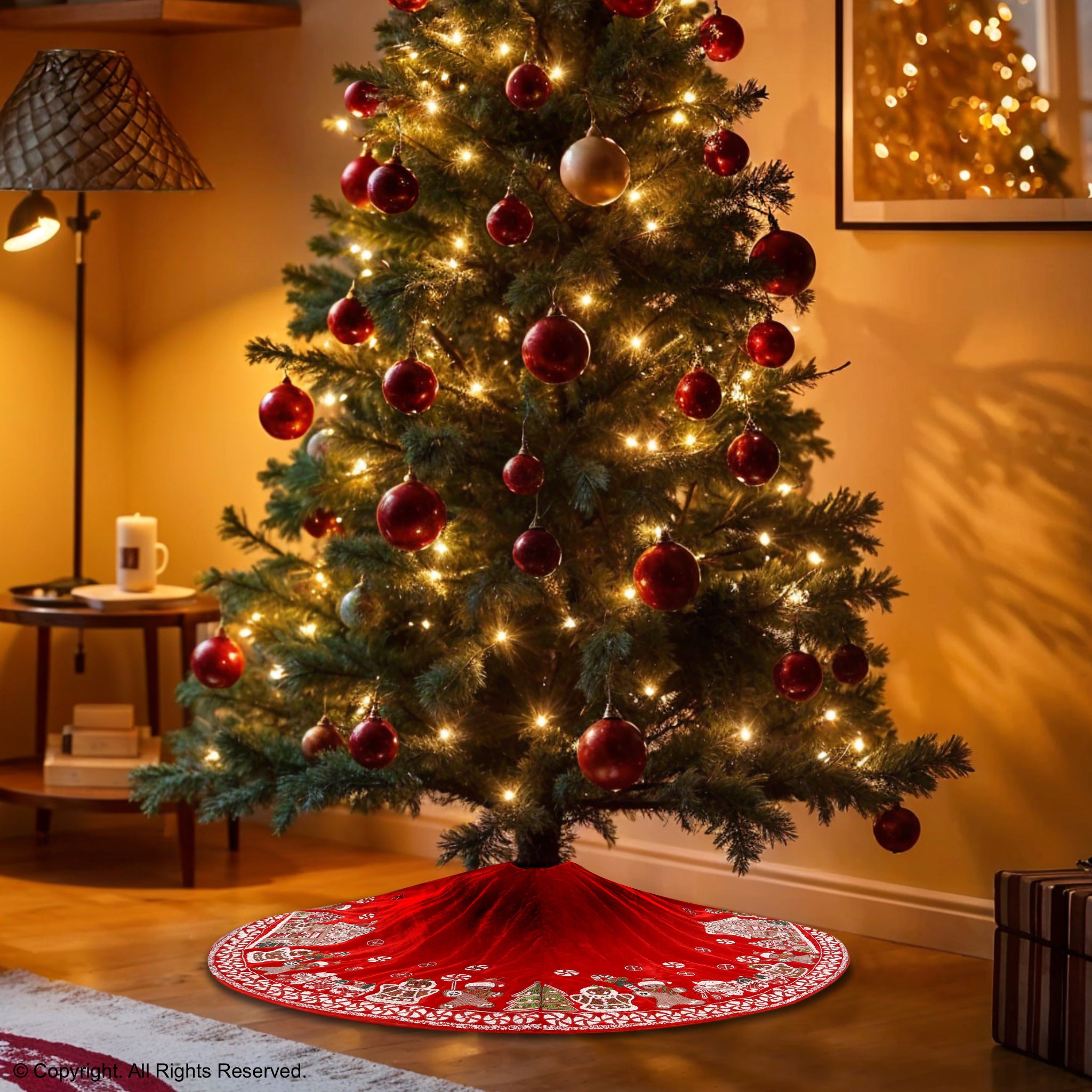 GINGERBREAD Red Velvet Christmas Tree Skirt