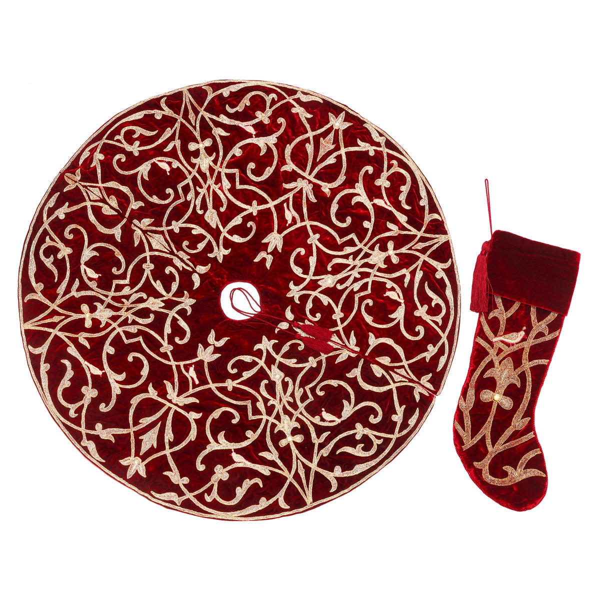 Christmas Tree Skirt & Matching Christmas Stocking Set - Patridge Bird
