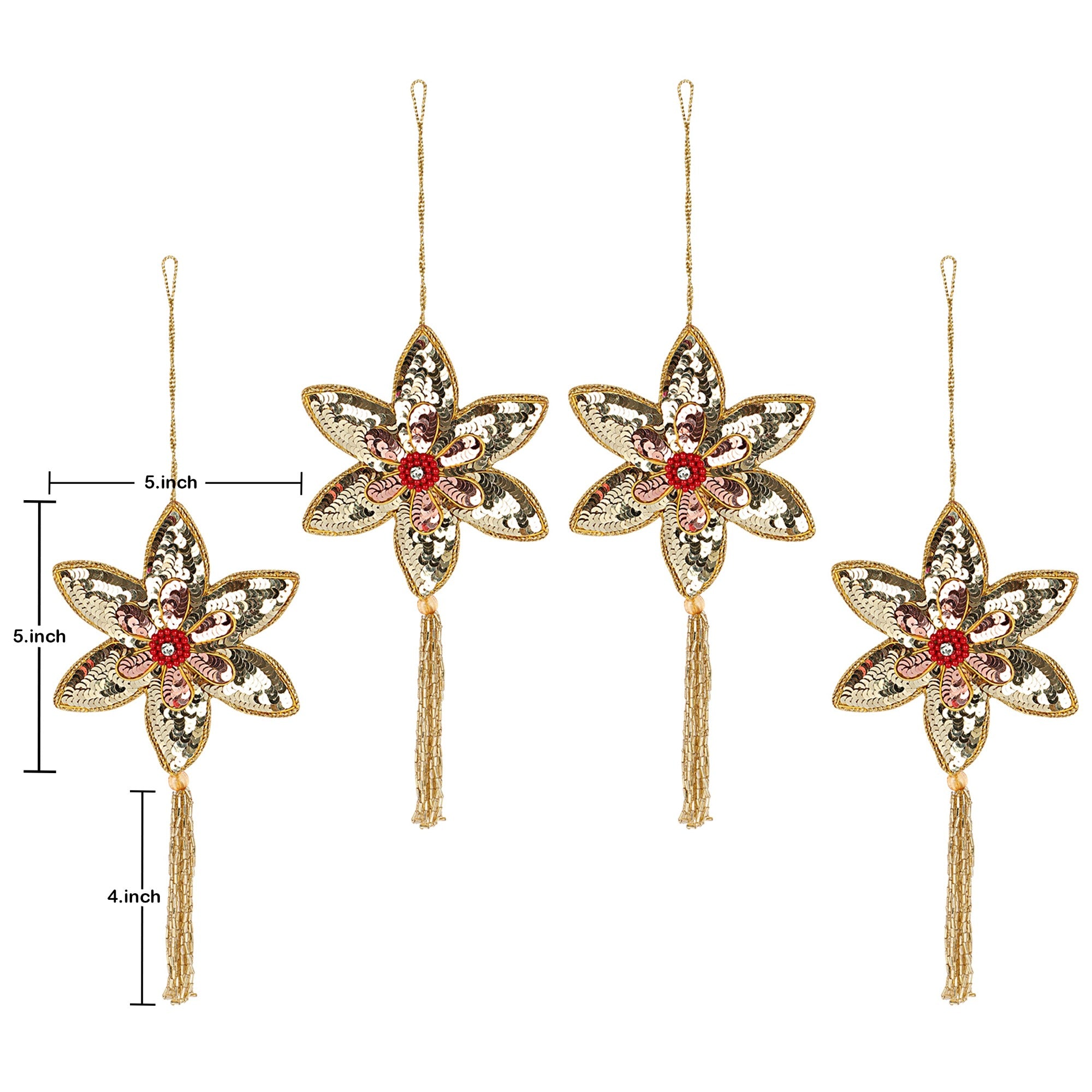 Sparkly Poinsettia Christmas ornaments set of 4 pieces for Holiday Decor