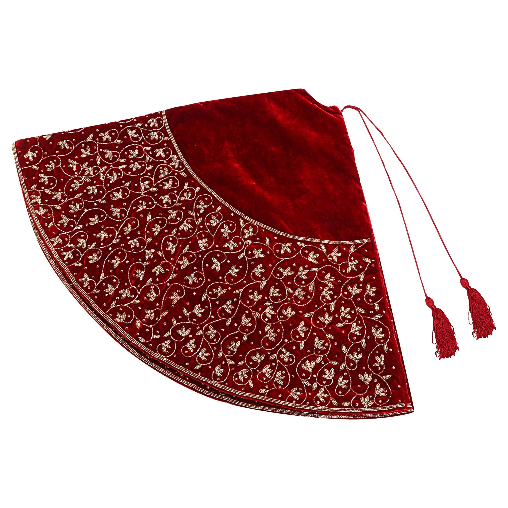 Intimate Leaf Jaal Red Velvet Christmas Tree Skirt