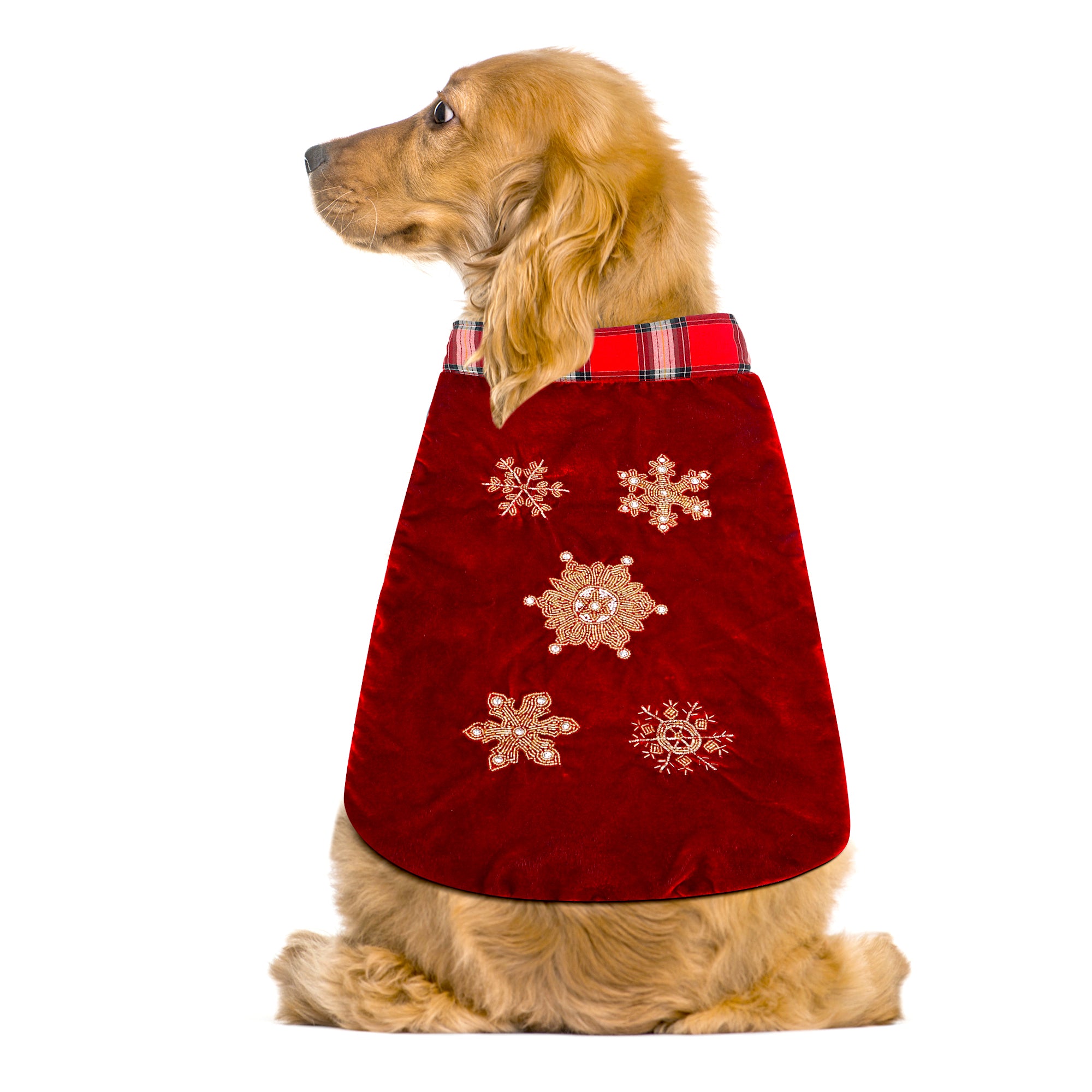 Red Christmas Dog jacket Embroided Velvet Dog jacket with snowflakes