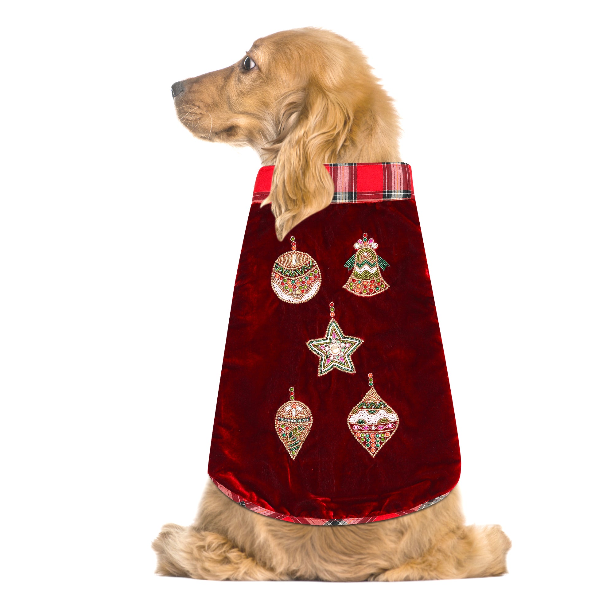 Red Christmas Dog jacket Embroided Velvet Dog jacket with beautiful ornaments