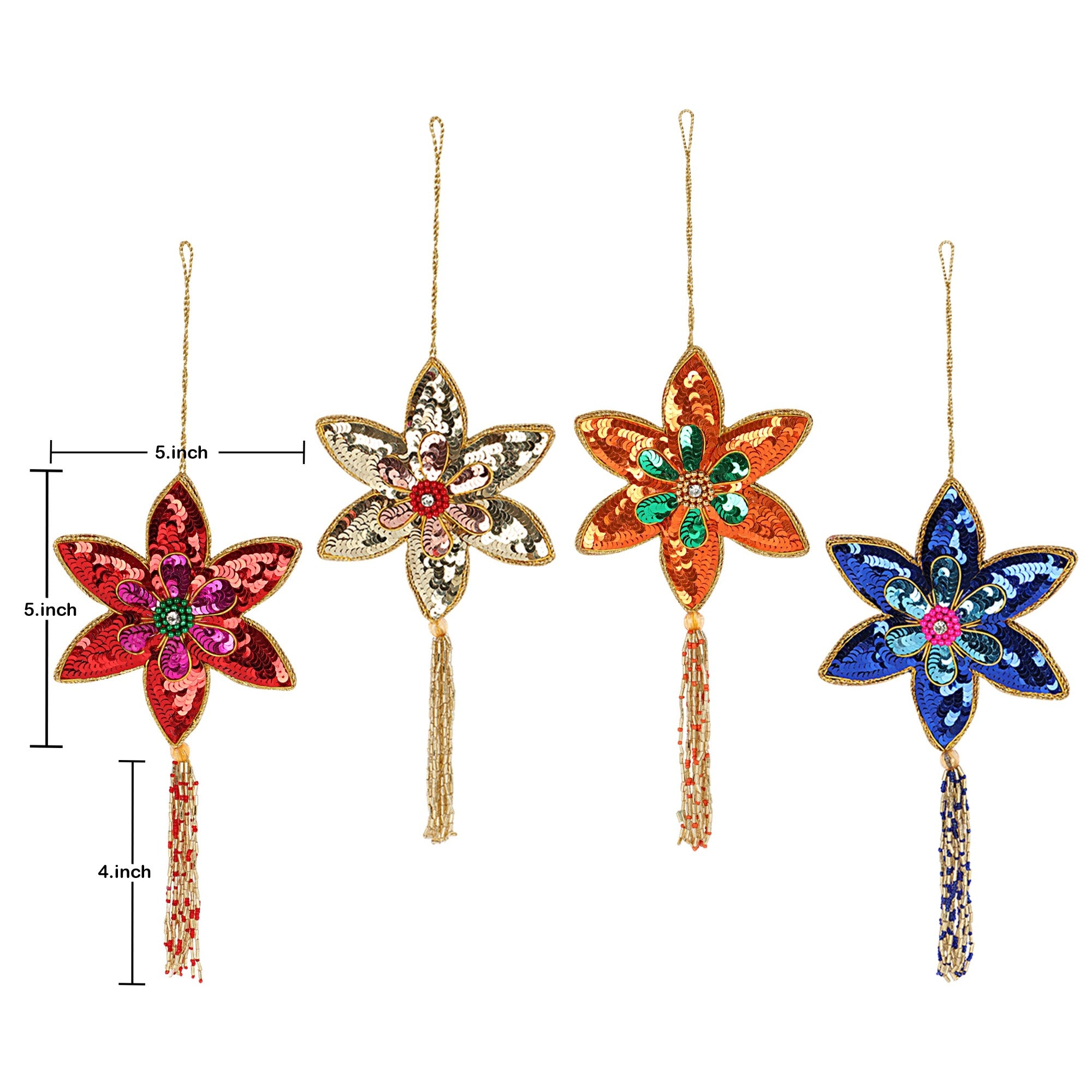 Sparkly Poinsettia Christmas ornaments set of 4 pieces for Holiday Decor