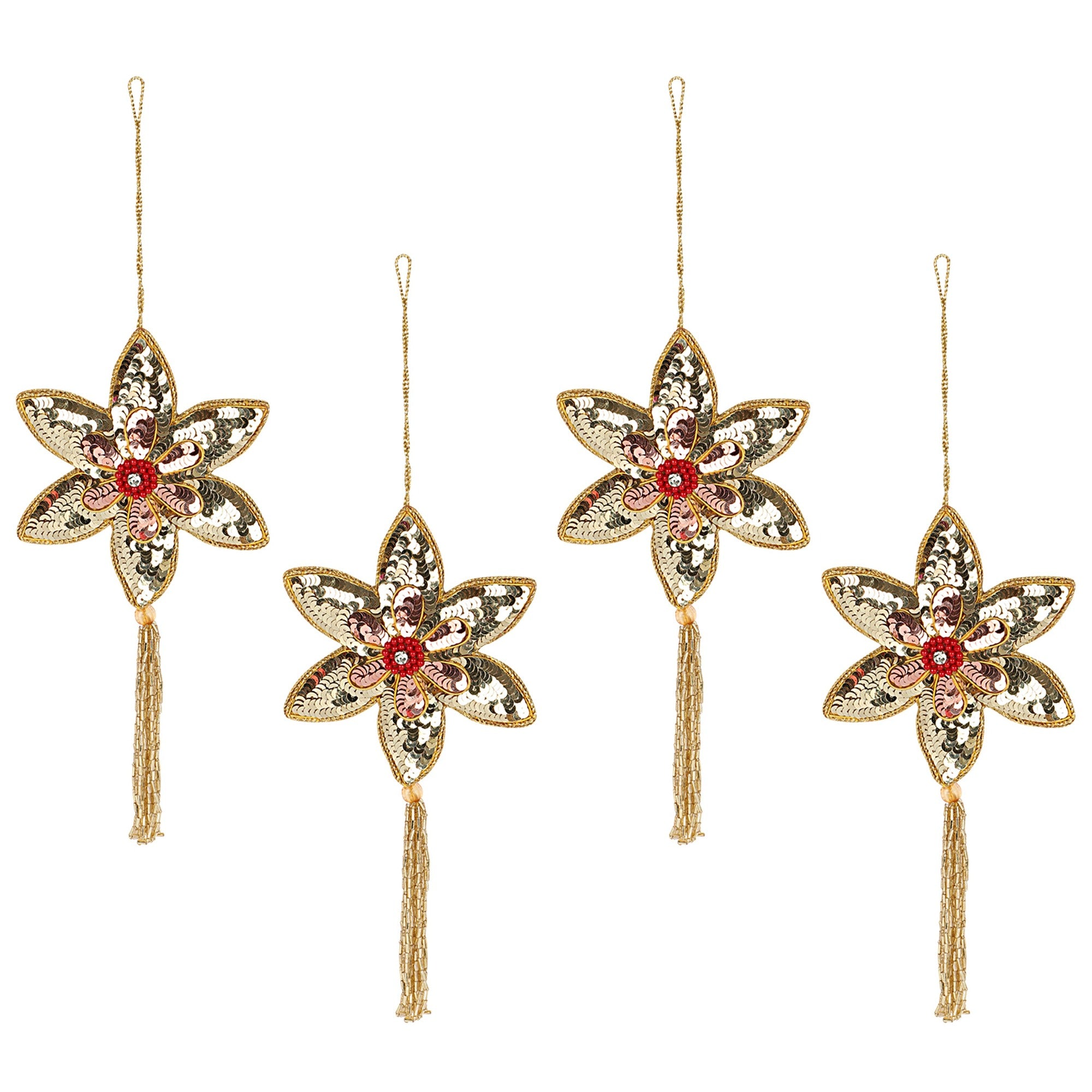 Sparkly Poinsettia Christmas ornaments set of 4 pieces for Holiday Decor