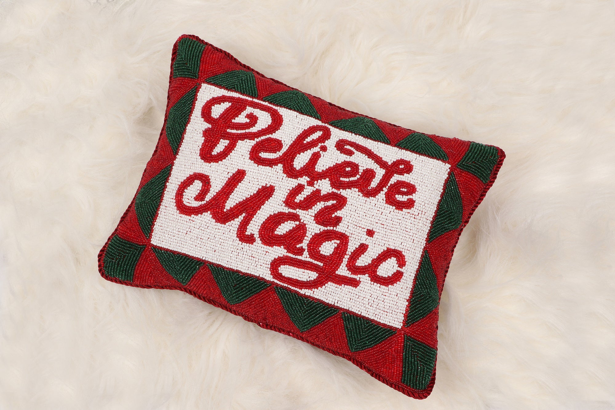 Believe in Magic Christmas Pillow Beaded with Glass Beads