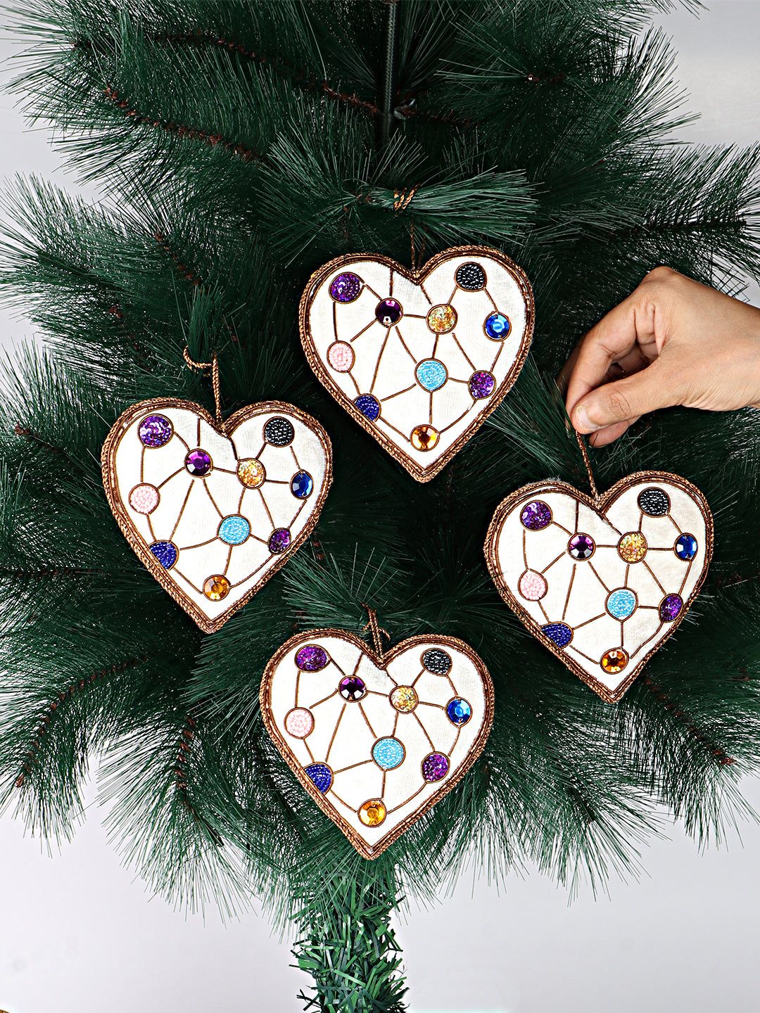 White Glitter Hearts christmas ornaments set of 4 pieces for holiday decor (1SET=4PC) holiday decor