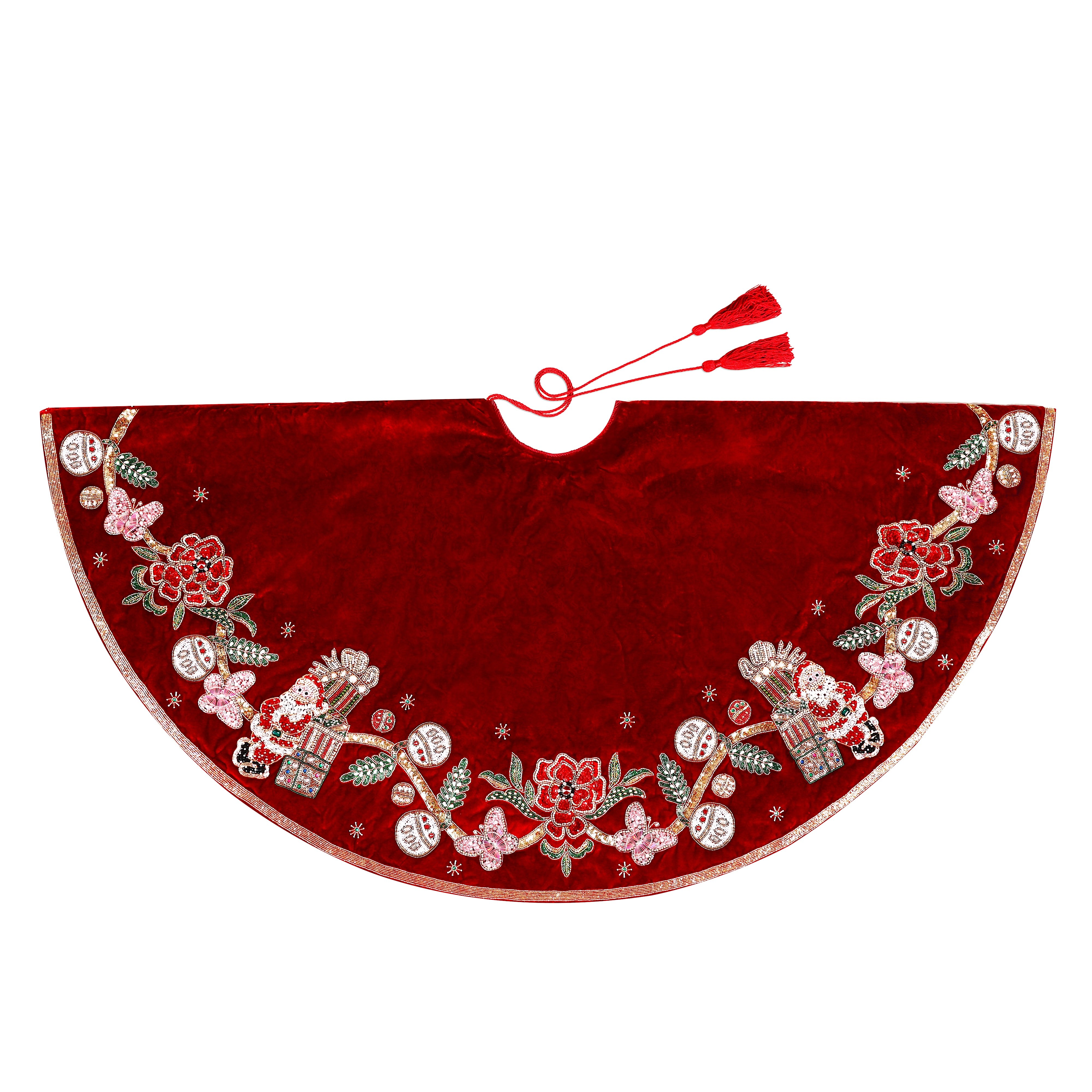 Beaded The Santa Story book Red velvet Christmas Tree Skirt