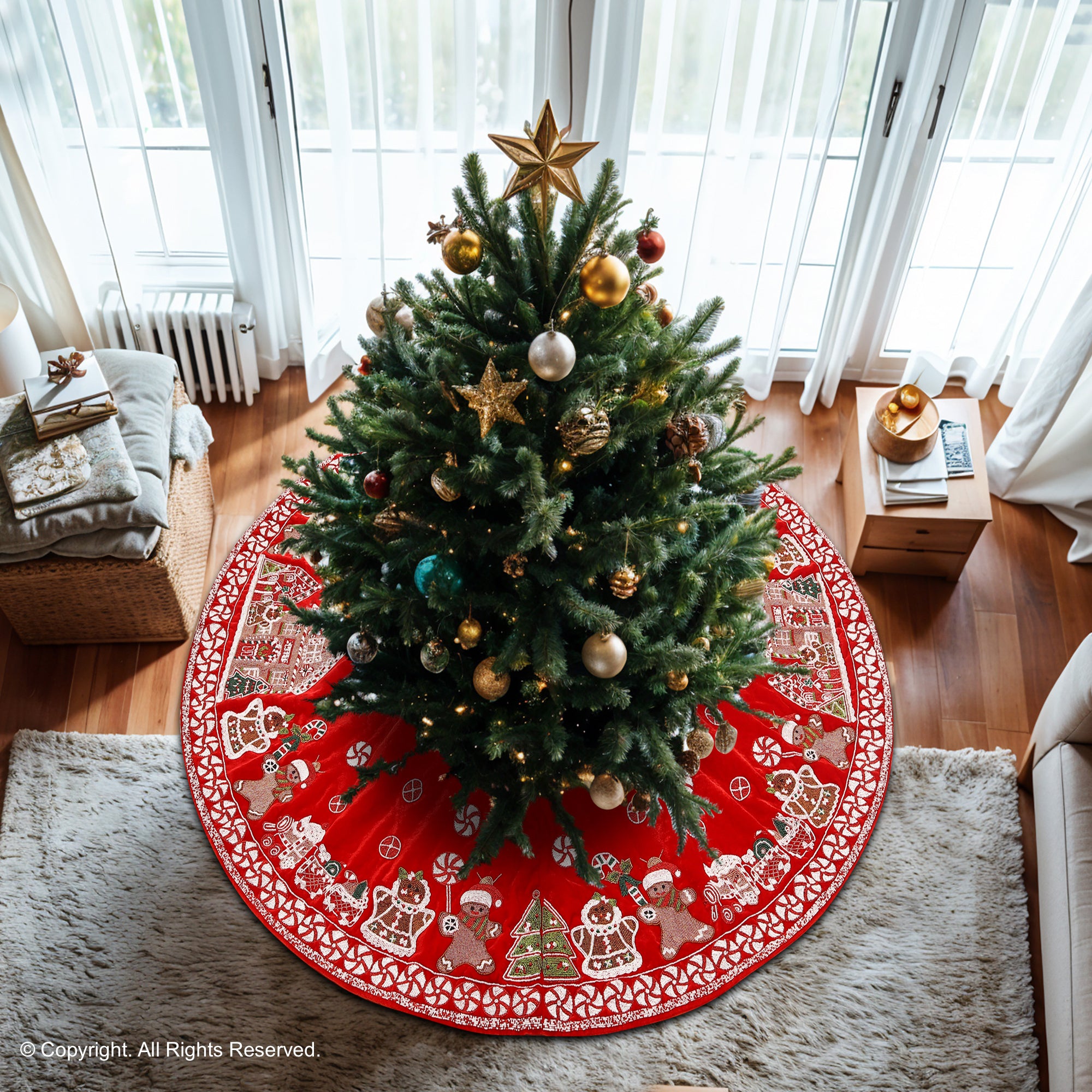 GINGERBREAD Red Velvet Christmas Tree Skirt