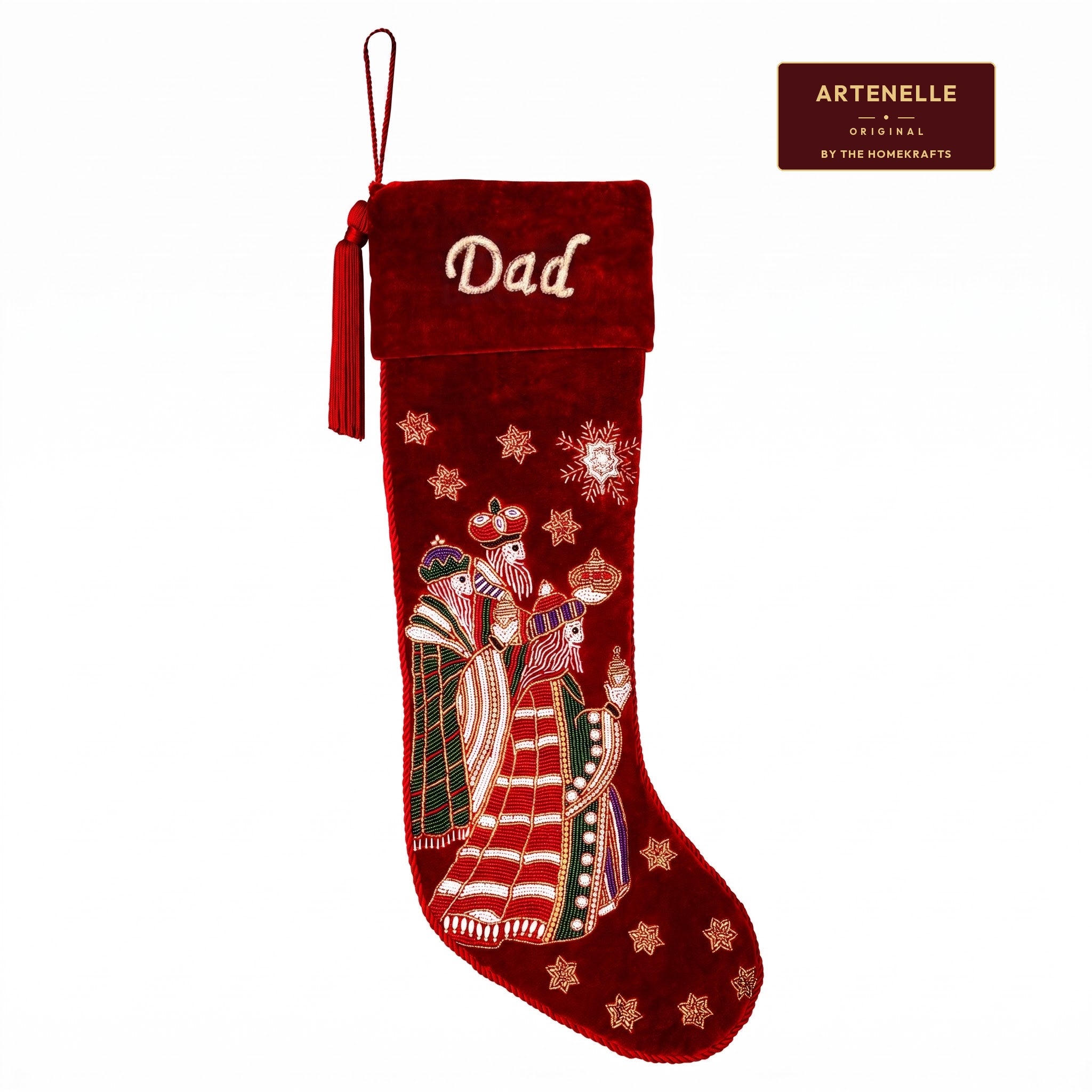 Personalized Beaded Three Kings Red Velvet Christmas Stocking
