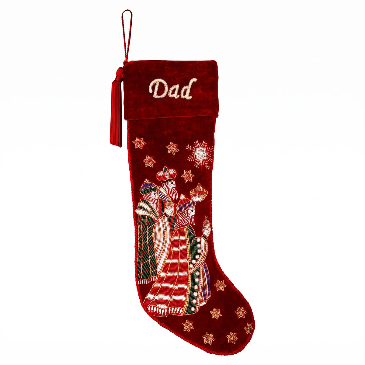 Personalized Beaded Three Kings Red Velvet Christmas Stocking