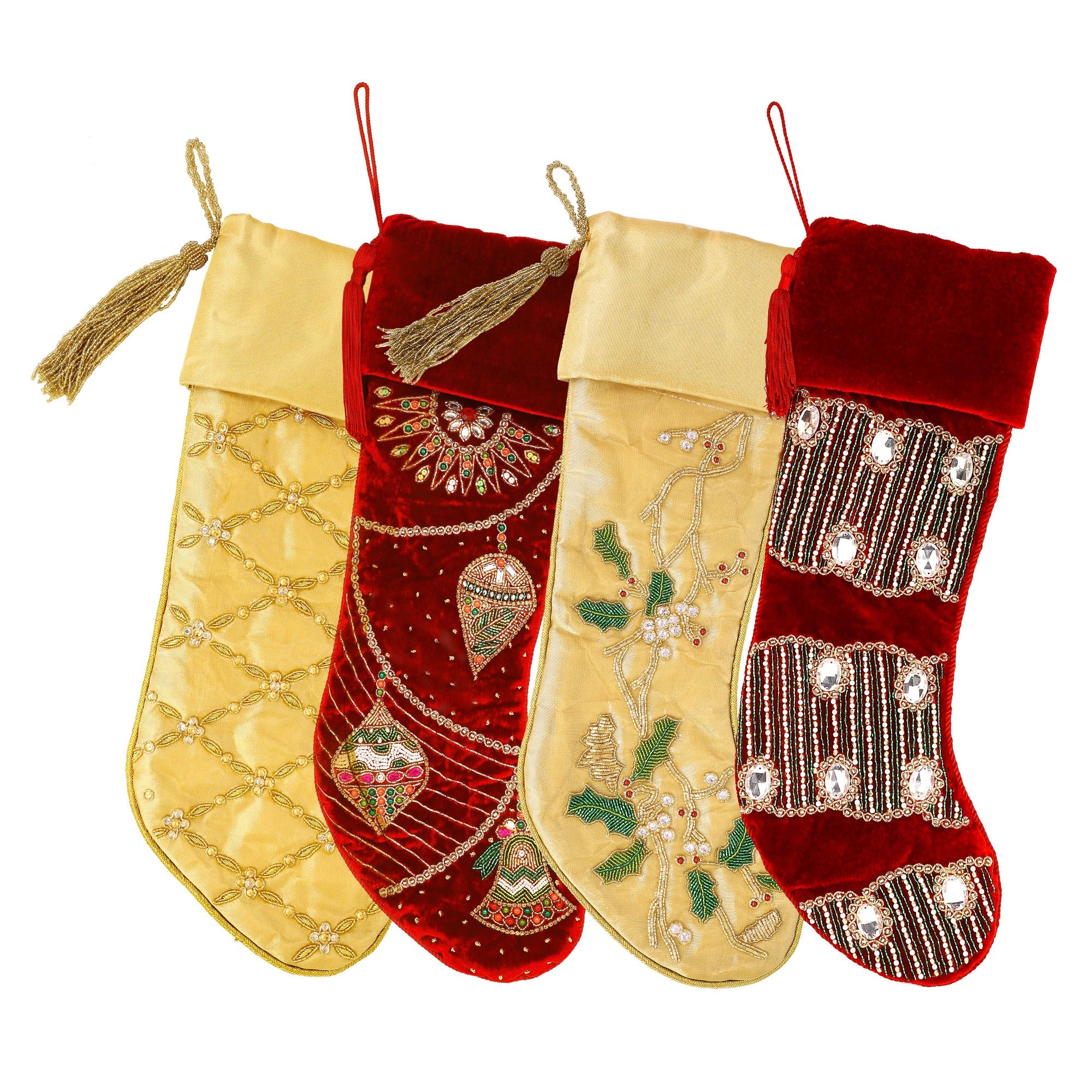 GOLD & RED 4 PIECE CHRISTMAS STOCKING SET