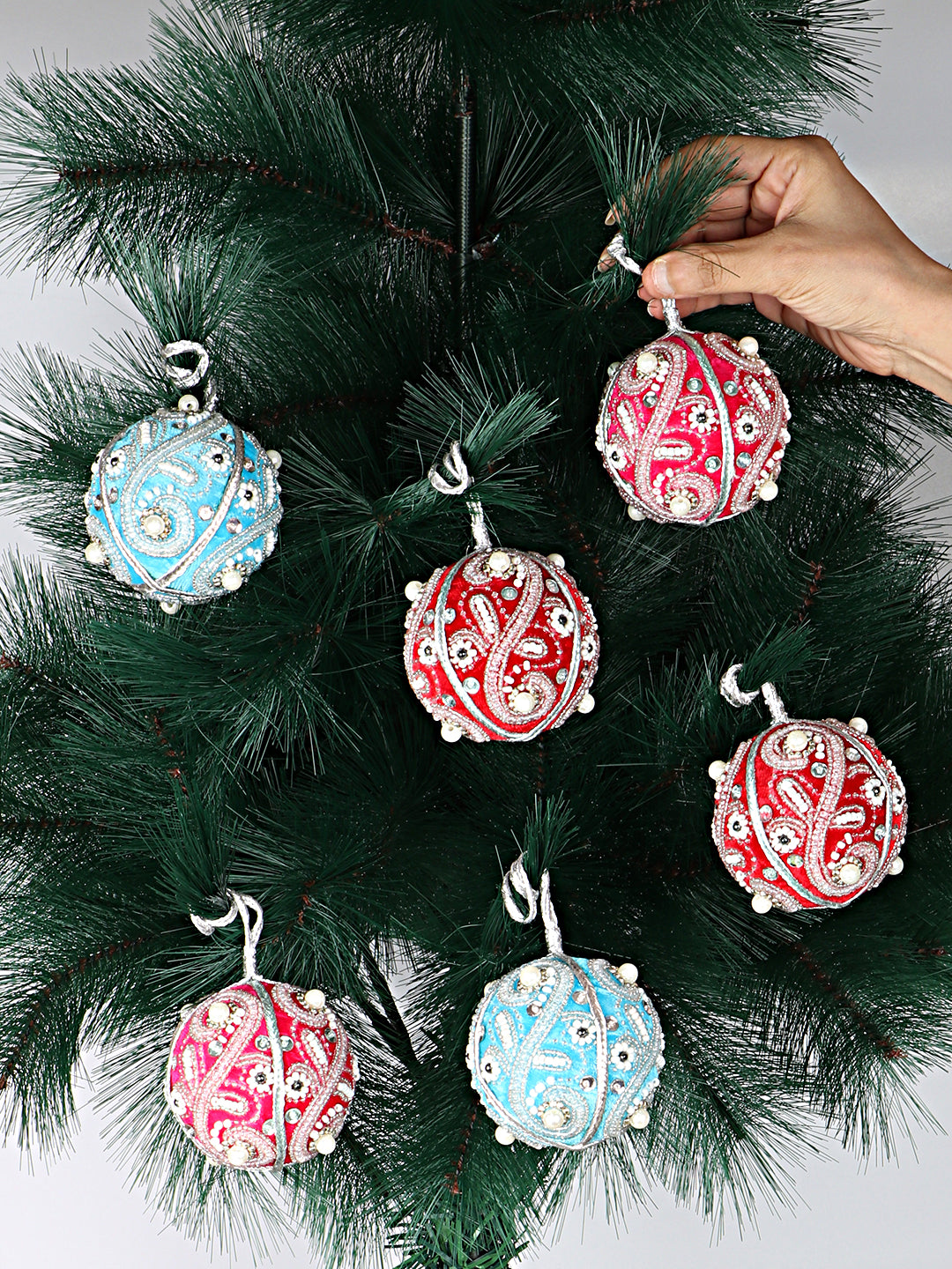 Decorative Pearls christmas balls ornaments set 0f 6 - Multicolor christmas balls tree ornaments for holiday decor (1SET=6PCS)
