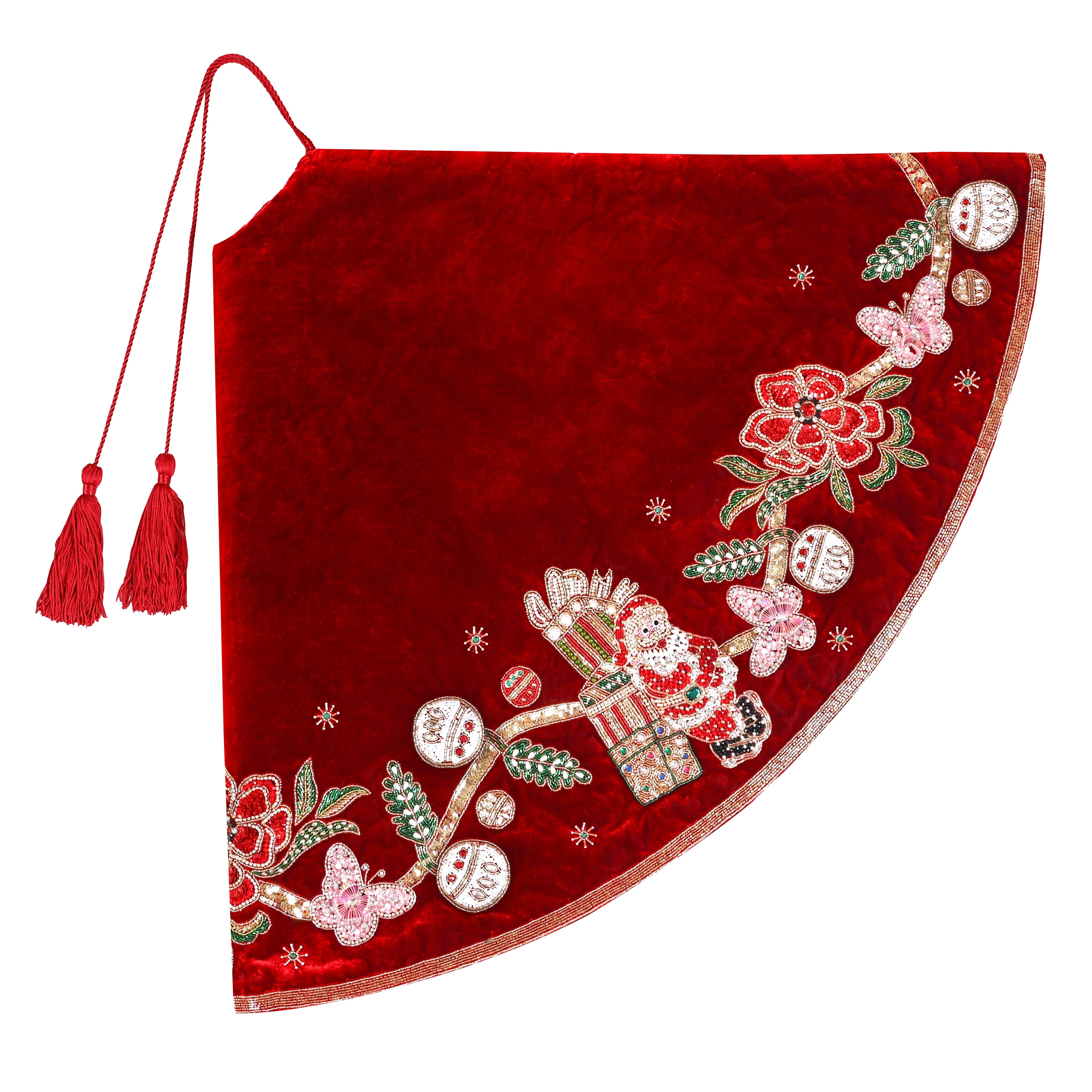 Beaded The Santa Story book Red velvet Christmas Tree Skirt