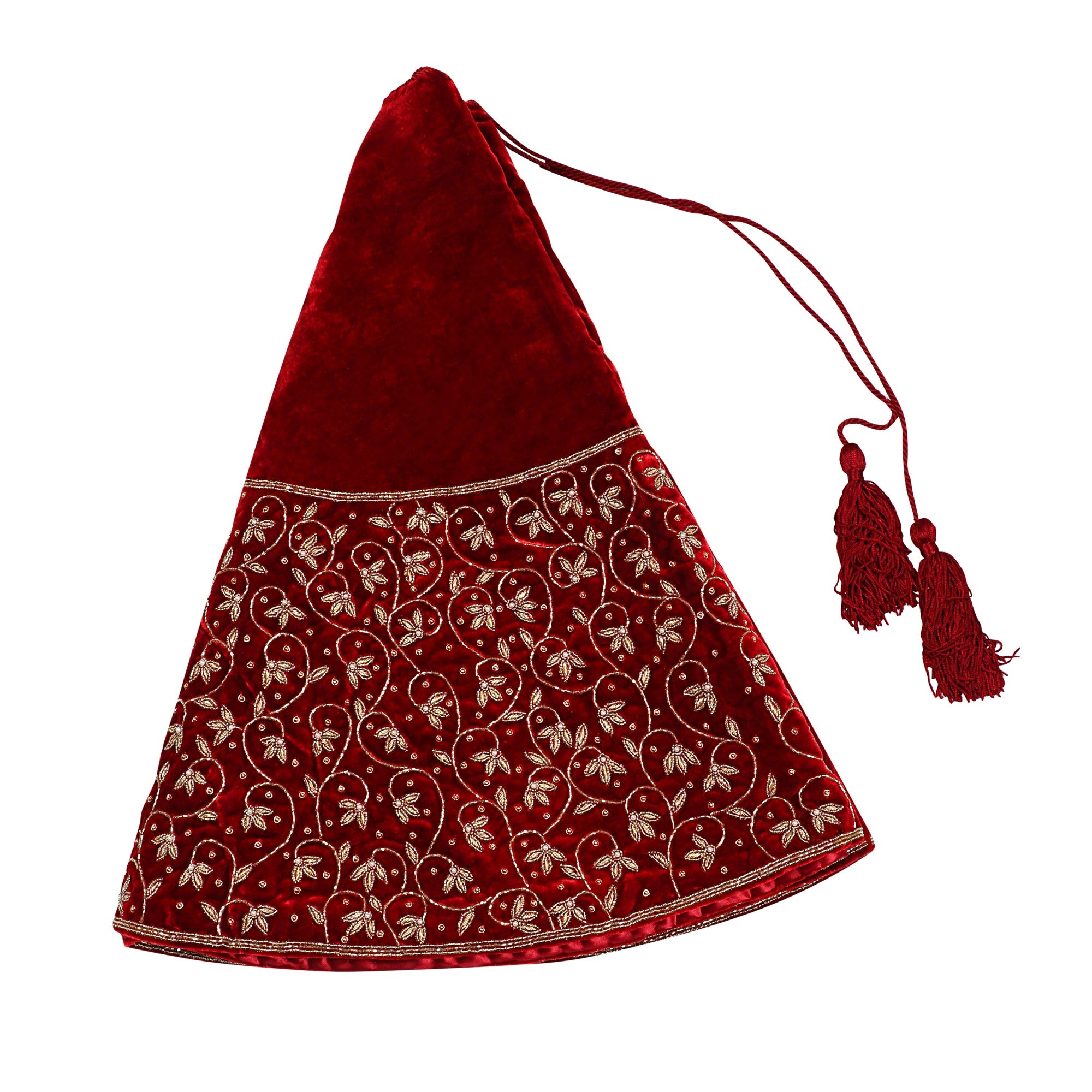 Intimate Leaf Jaal Red Velvet Christmas Tree Skirt