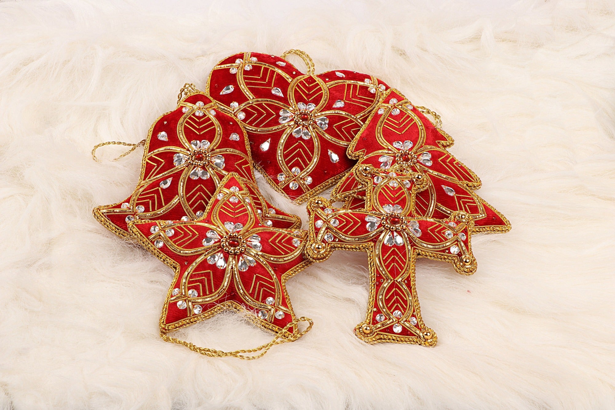 Holiday Fun-Stars, Hearts, Cross, Bell & tree Christmas ornaments set of 5 pieces for holiday decor (1SET=5PC)