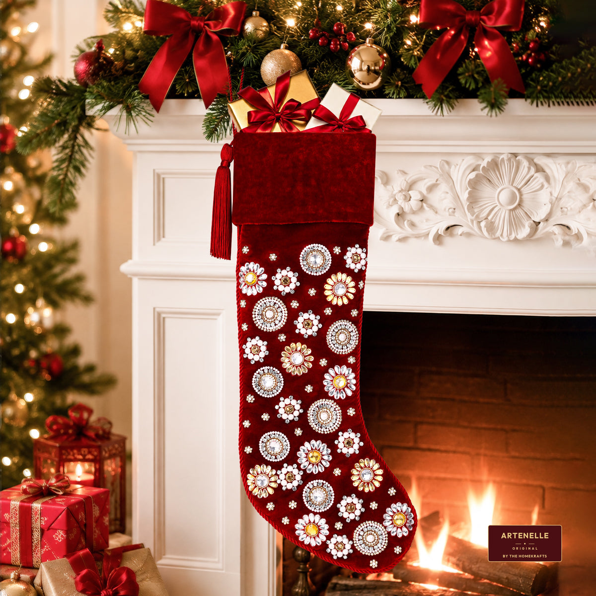 Beaded Jeweled Personalized Red Velvet Christmas Stocking