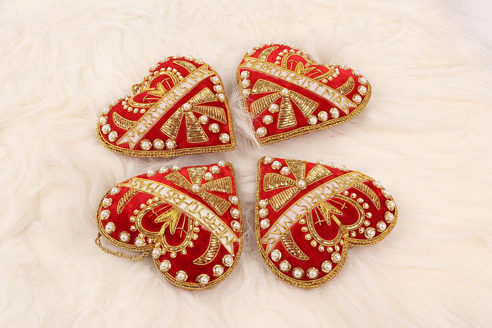 Merry Christmas Hearts Red christmas ornaments set of 4 pieces for holiday decor (1SET=4PC) holiday decor