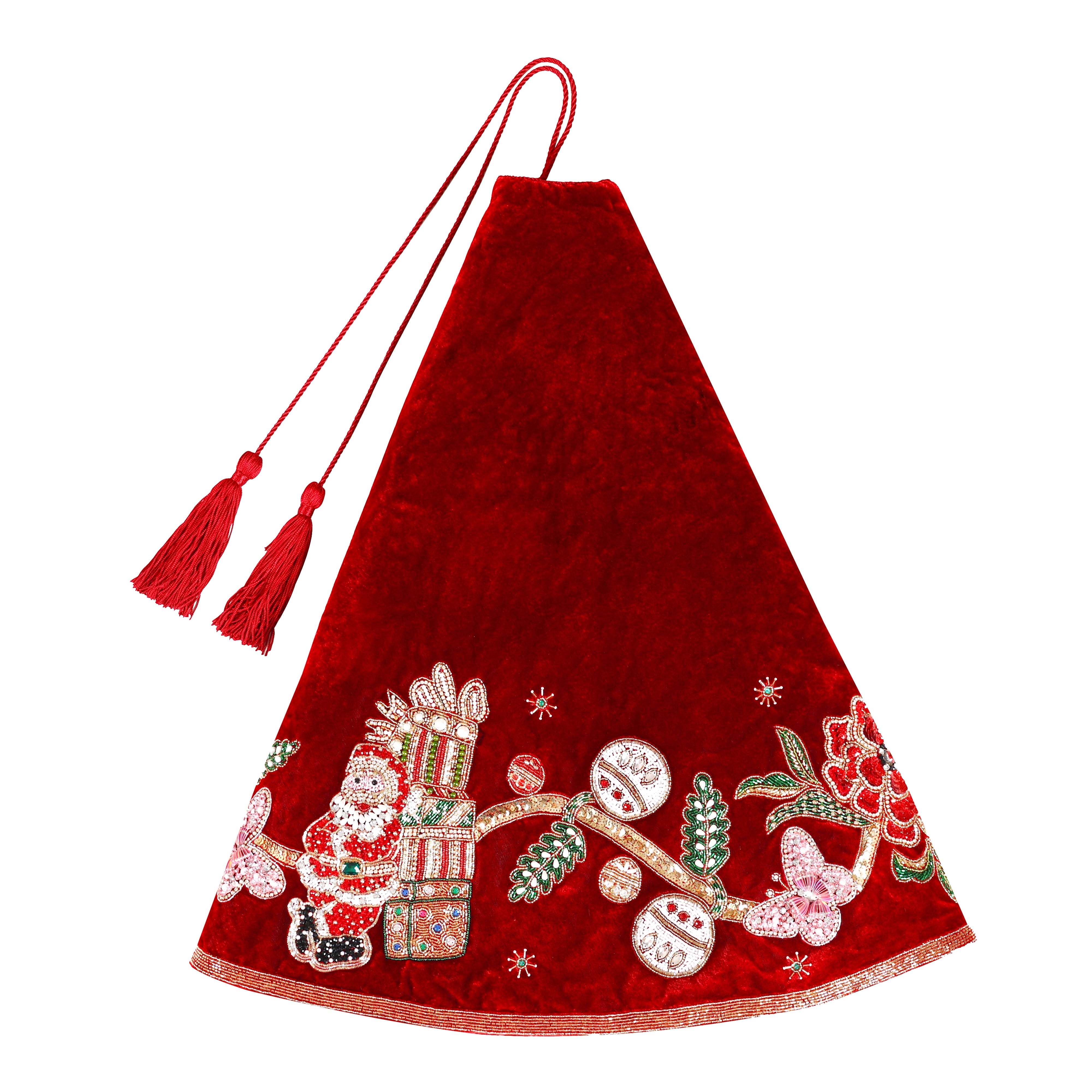 Beaded The Santa Story book Red velvet Christmas Tree Skirt