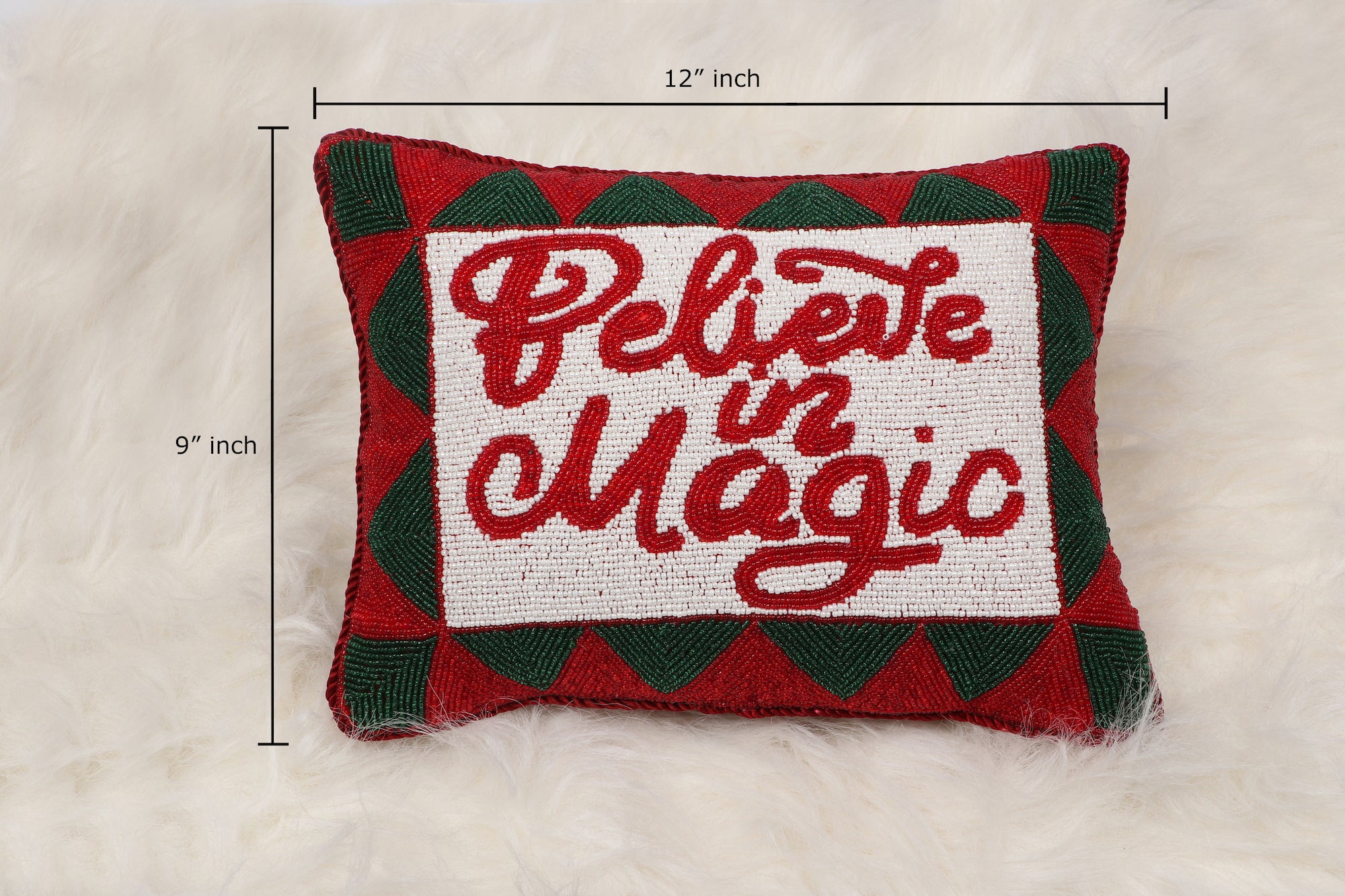 Believe in Magic Christmas Pillow Beaded with Glass Beads