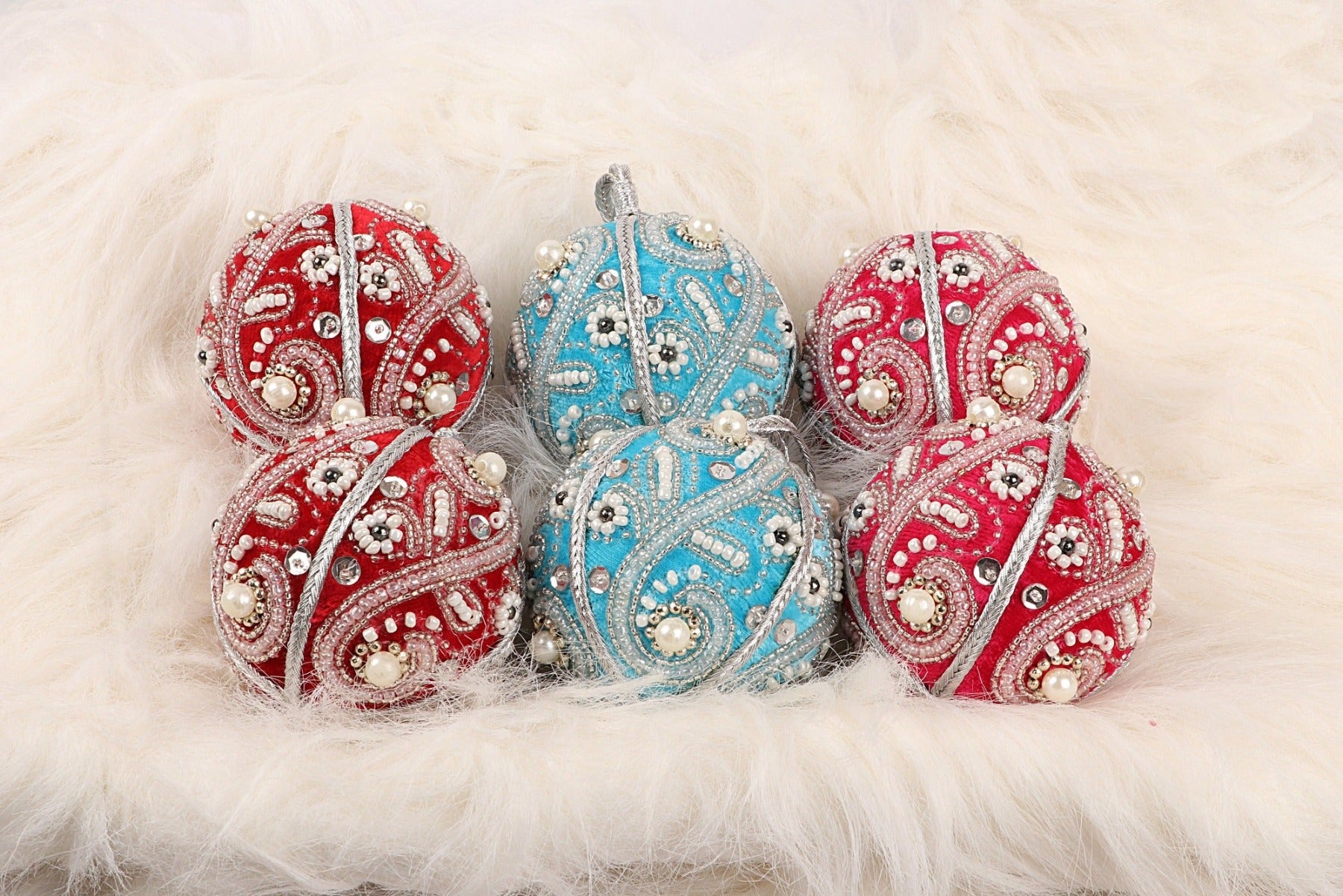 Decorative Pearls christmas balls ornaments set 0f 6 - Multicolor christmas balls tree ornaments for holiday decor (1SET=6PCS)