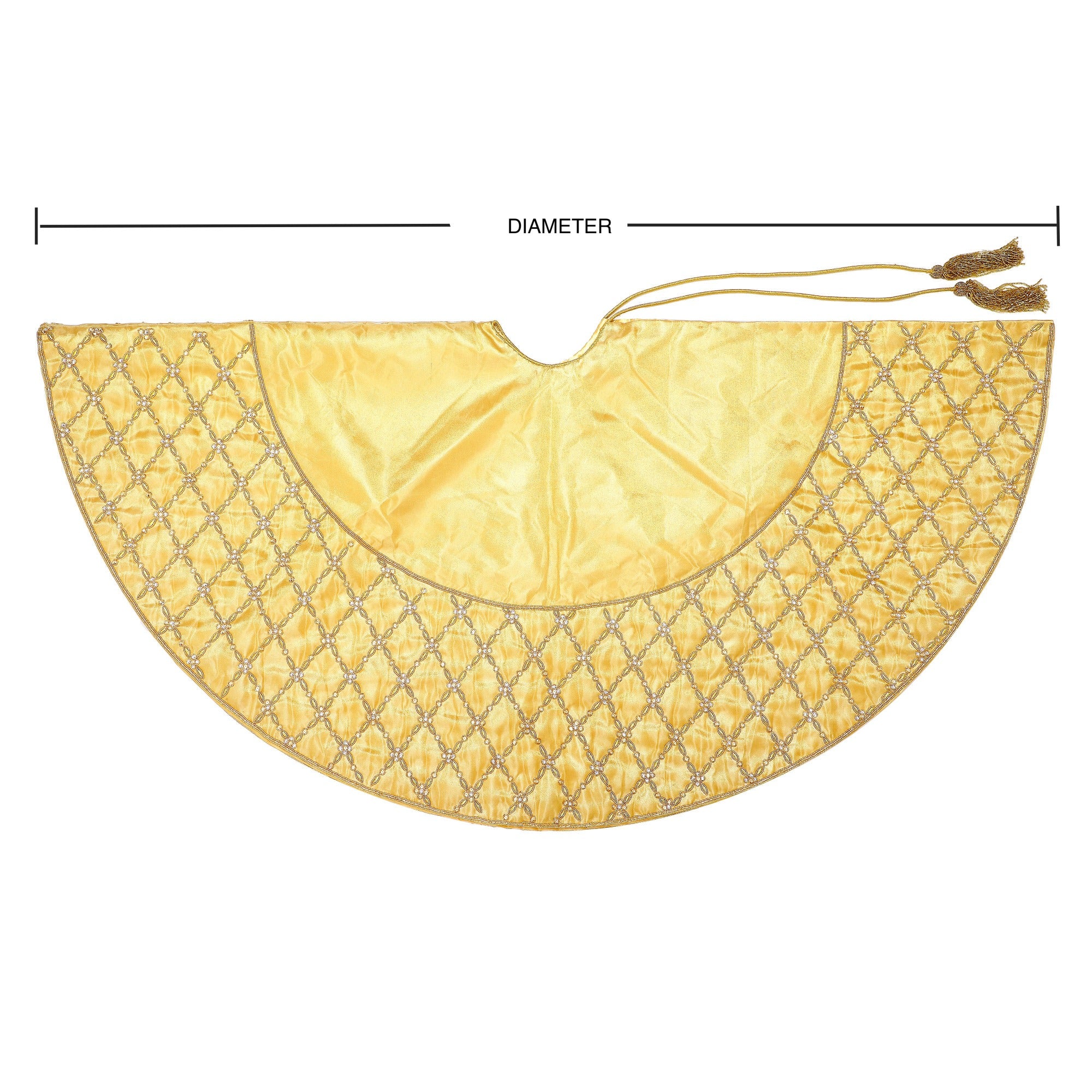 Criss Cross Pearl Leaf Gold Christmas Tree Skirt