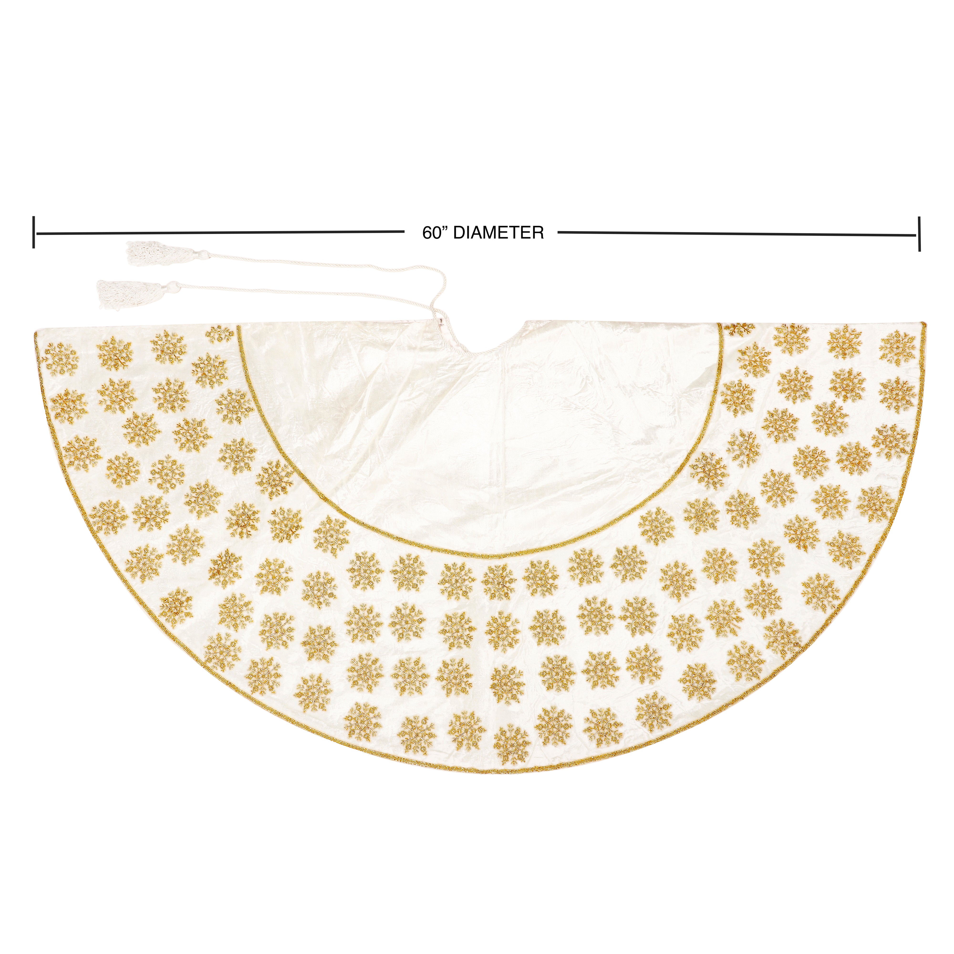 Beaded Snowflake White Velvet Christmas Tree Skirt & Matching Christmas Stocking Set