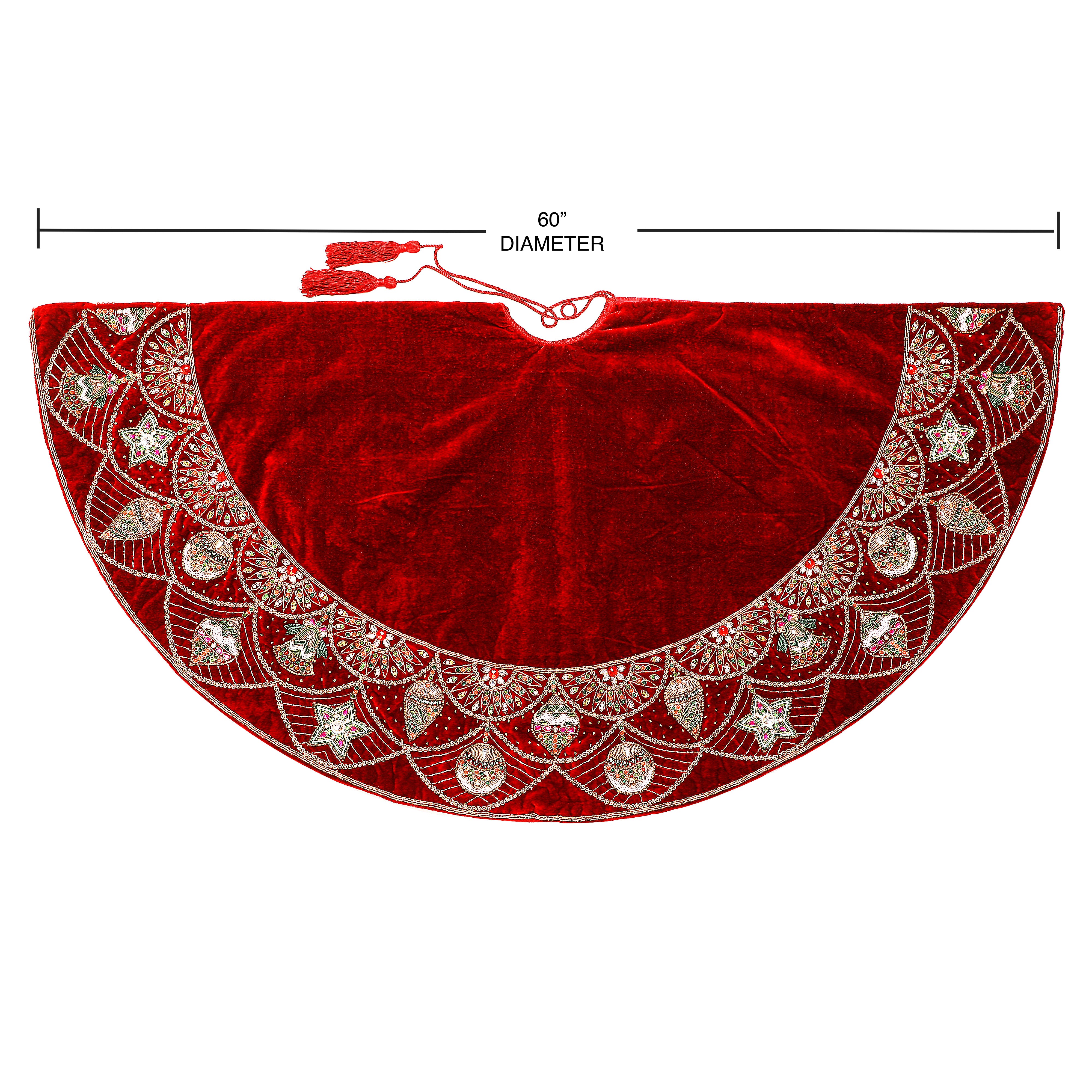 Ornament Charm Red Velvet Christmas Tree Skirt & Matching Christmas Stocking Set