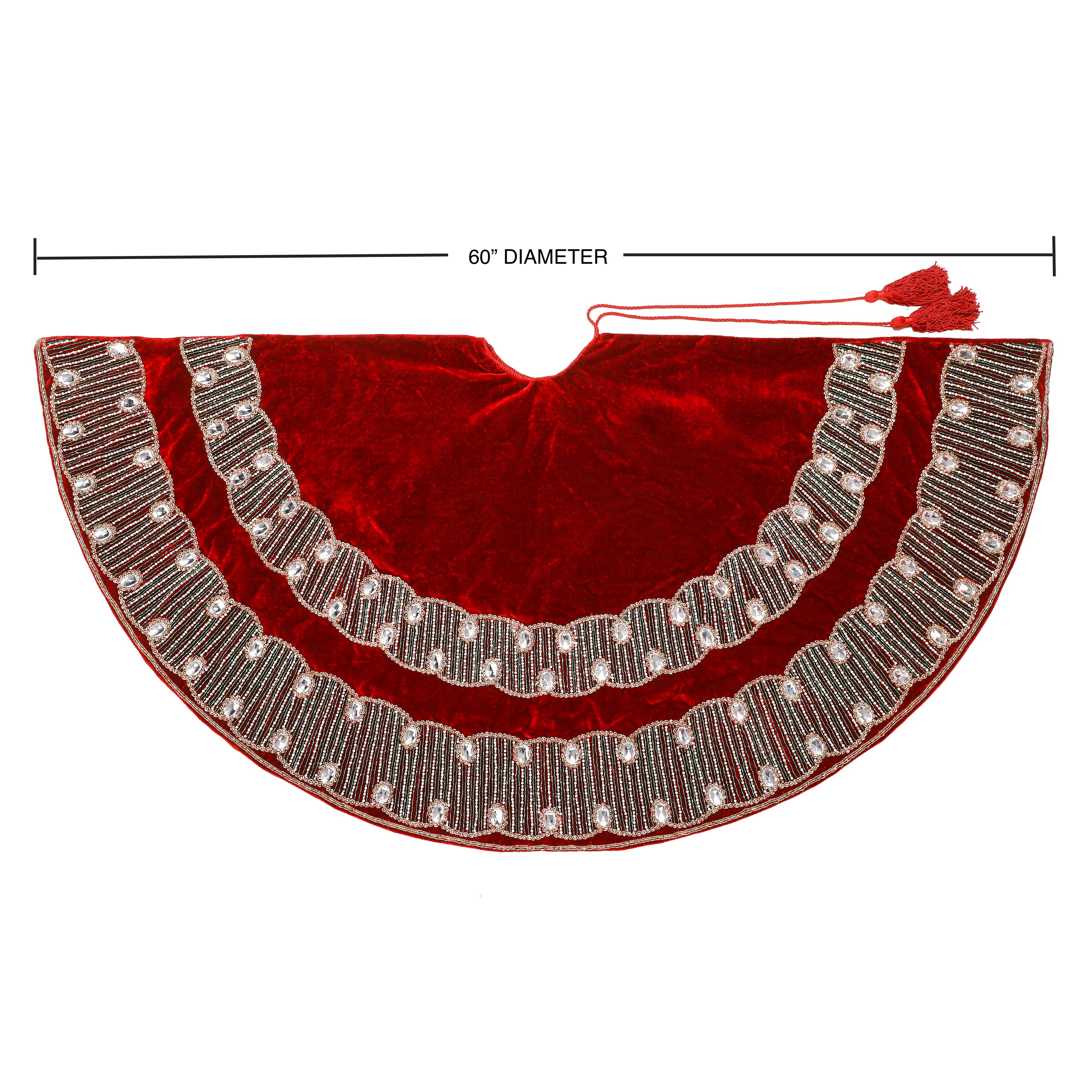 Spiral Charm Red Velvet Christmas Tree Skirt & Matching Christmas Stocking Set