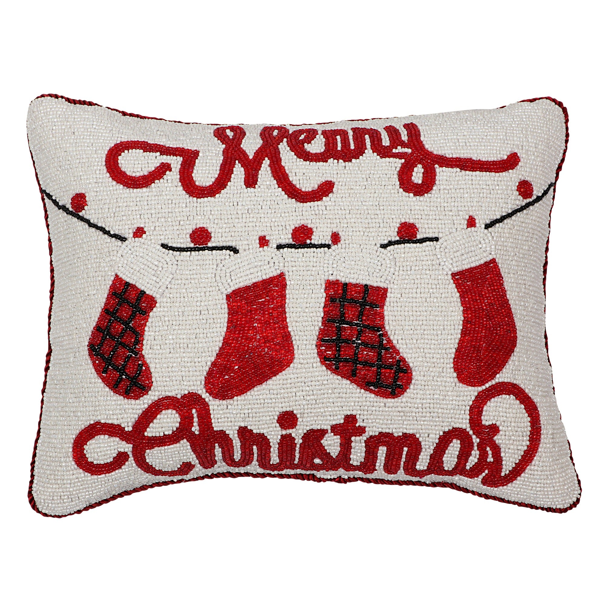 Merry Christmas Pillow Beaded with Glass Beads