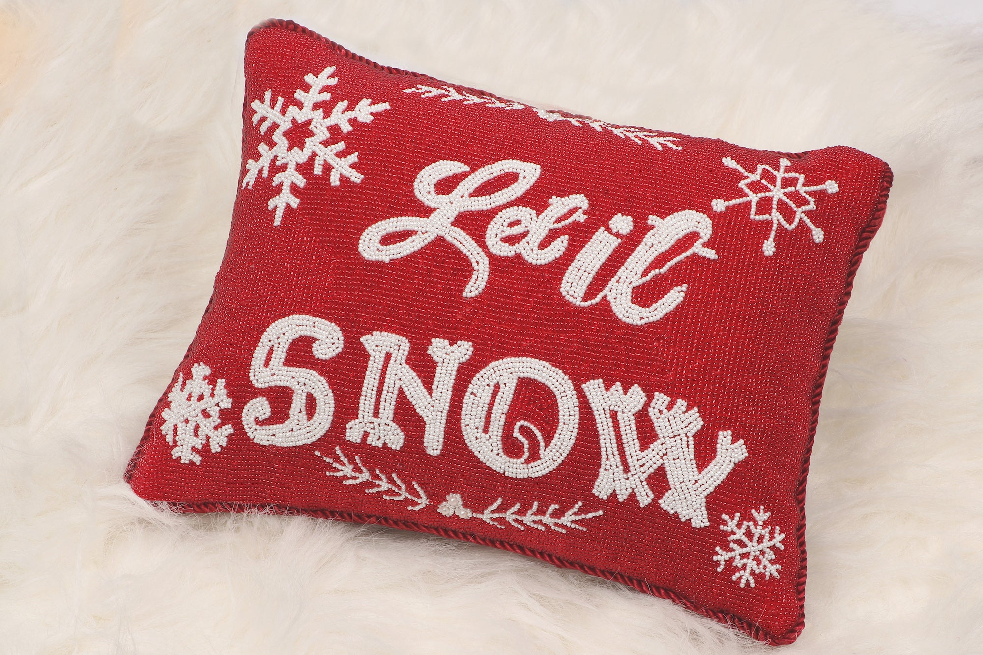 LET IT SNOW CHRISTMAS PILLOW BEADED WITH GLASS BEADS