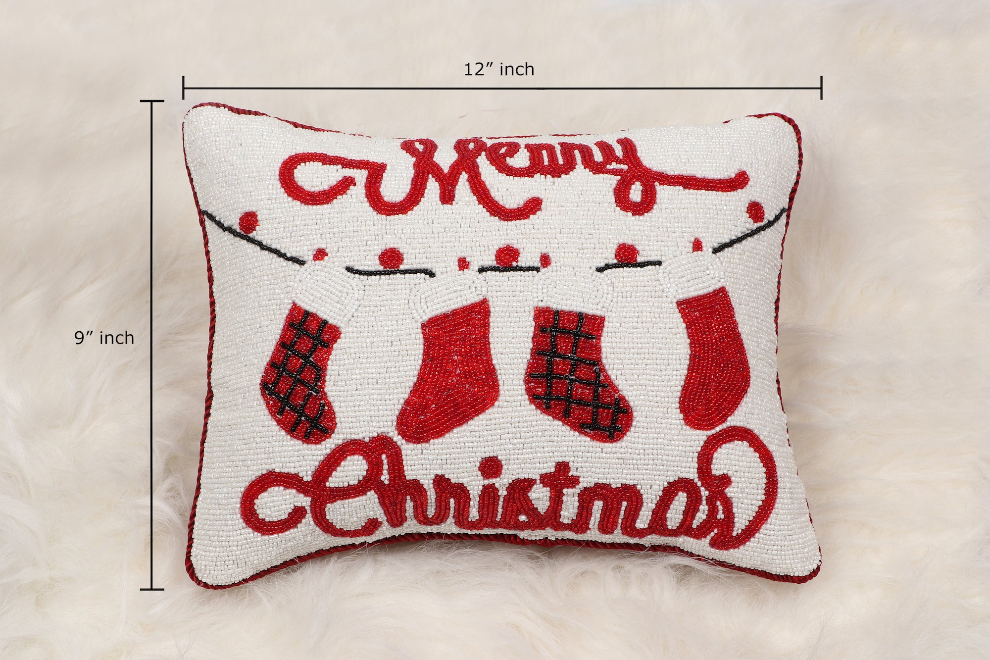 Merry Christmas Pillow Beaded with Glass Beads