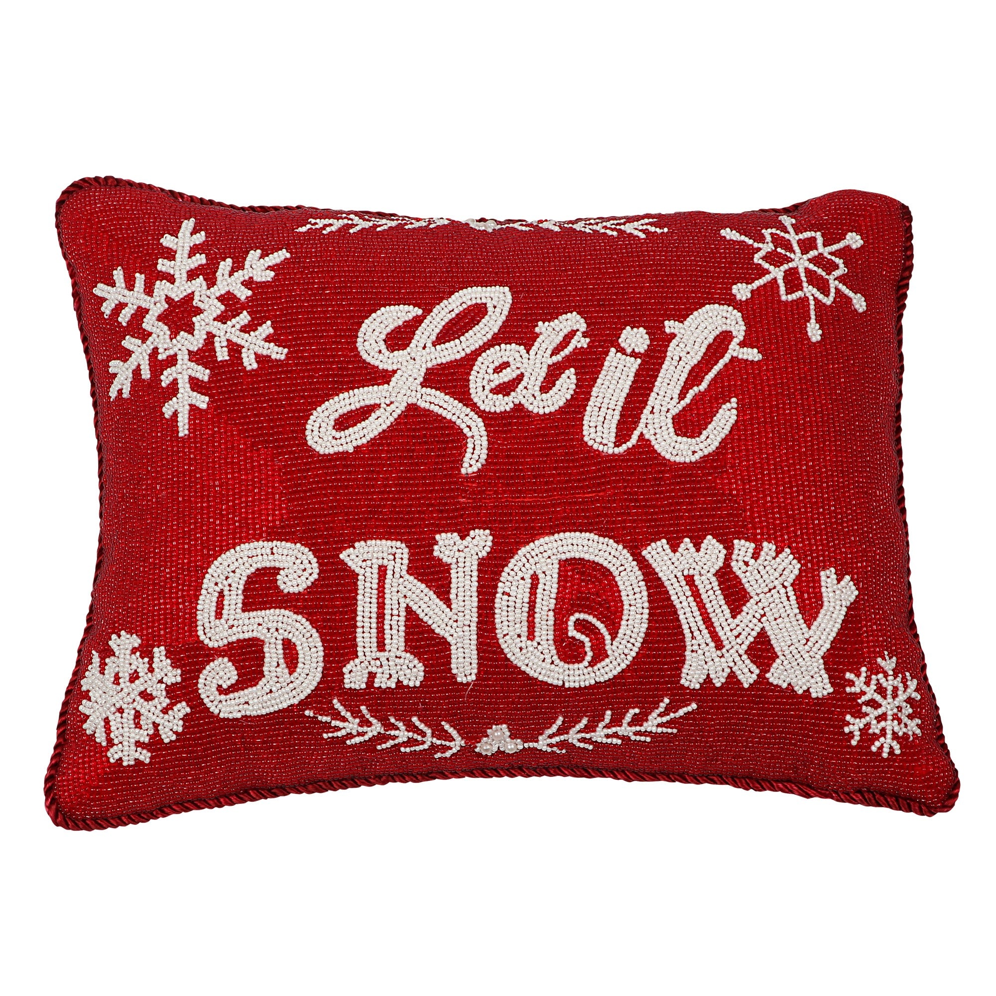 LET IT SNOW CHRISTMAS PILLOW BEADED WITH GLASS BEADS