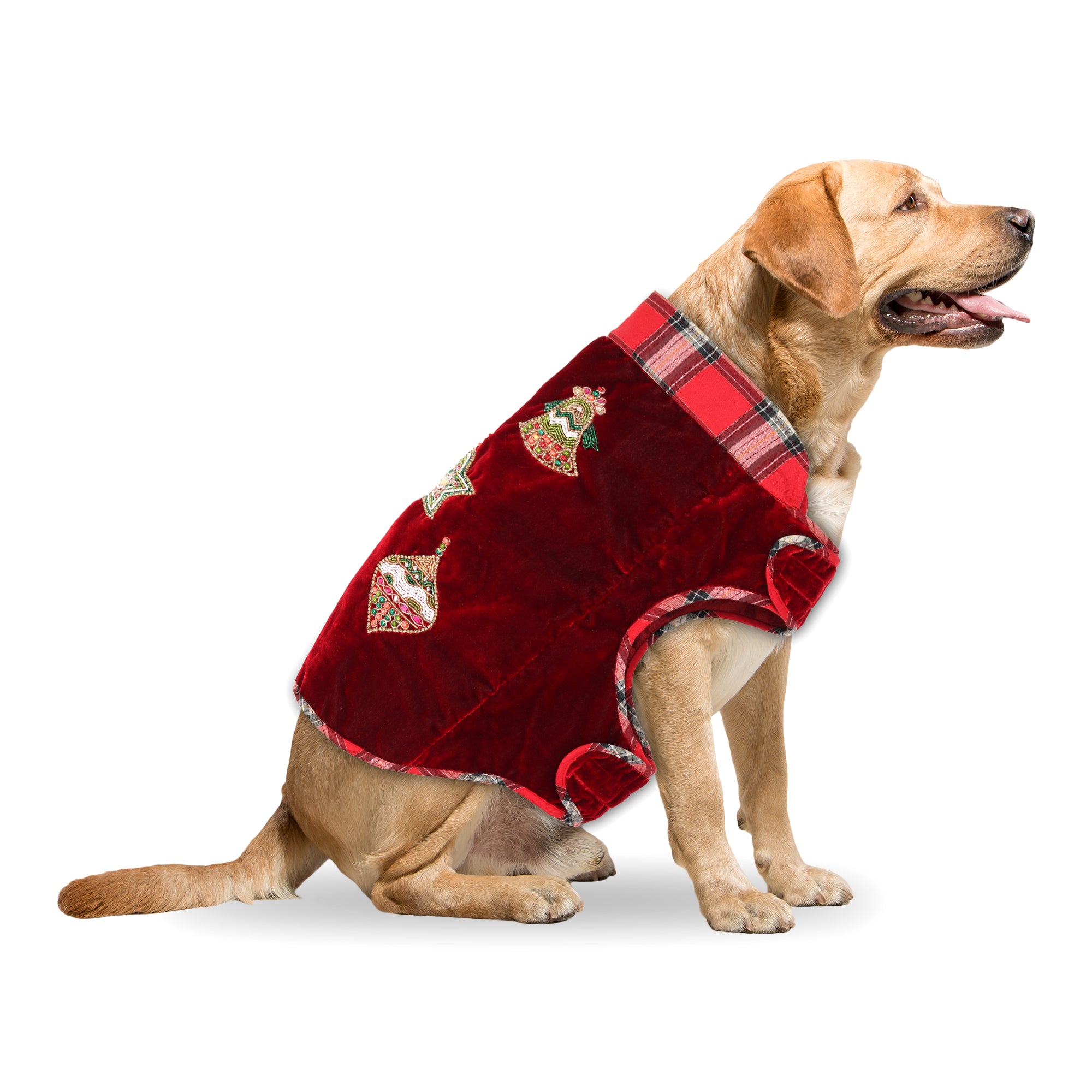 Red Christmas Dog jacket Embroided Velvet Dog jacket with beautiful ornaments