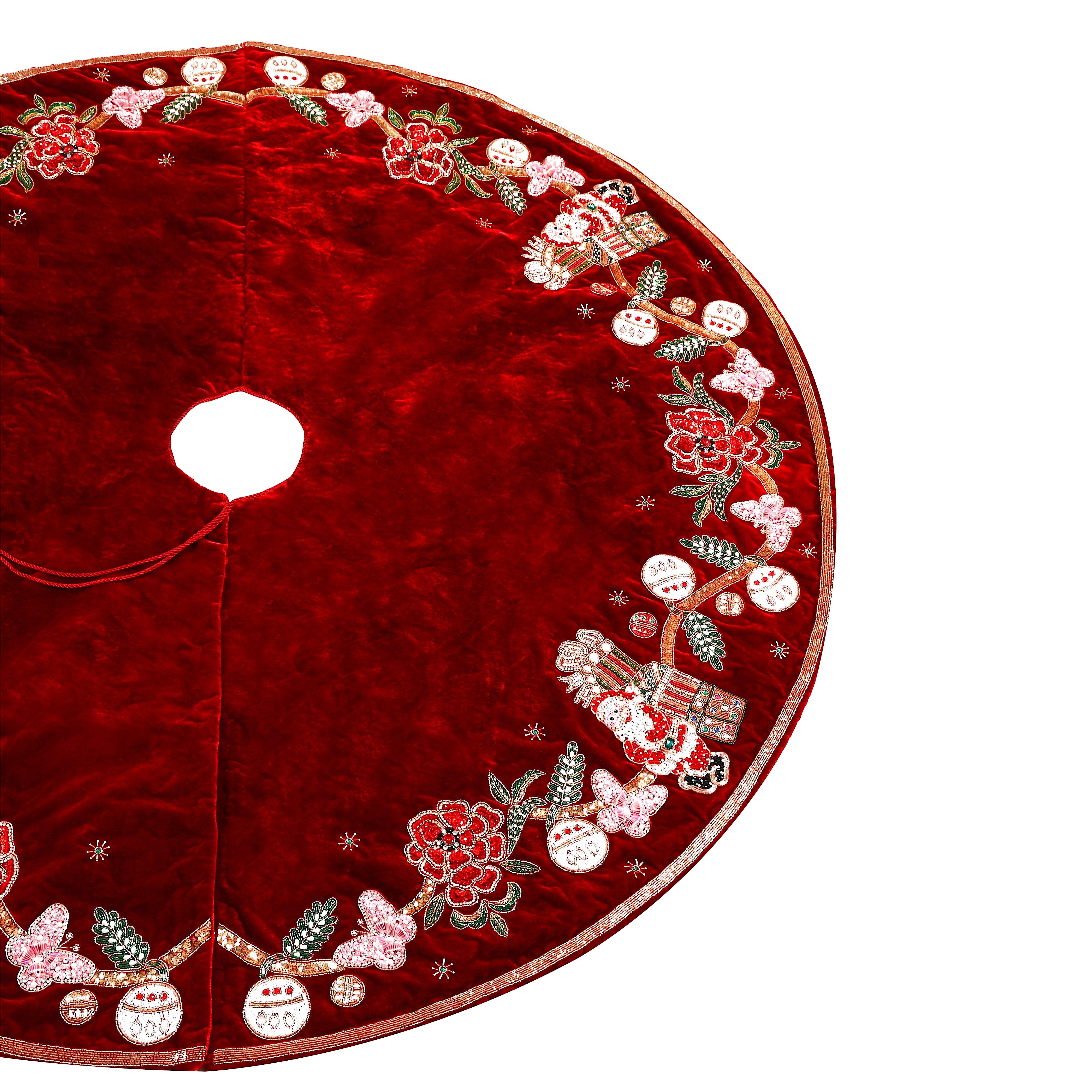 Beaded The Santa Story book Red velvet Christmas Tree Skirt