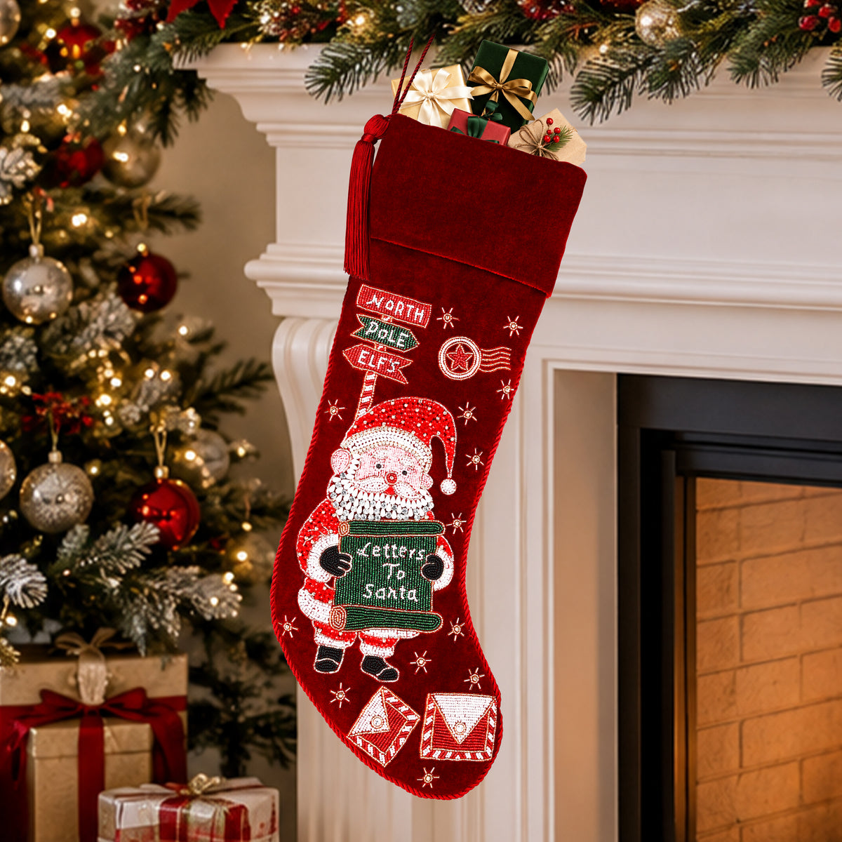 Personalized Letters To Santa Red Velvet Christmas Stocking