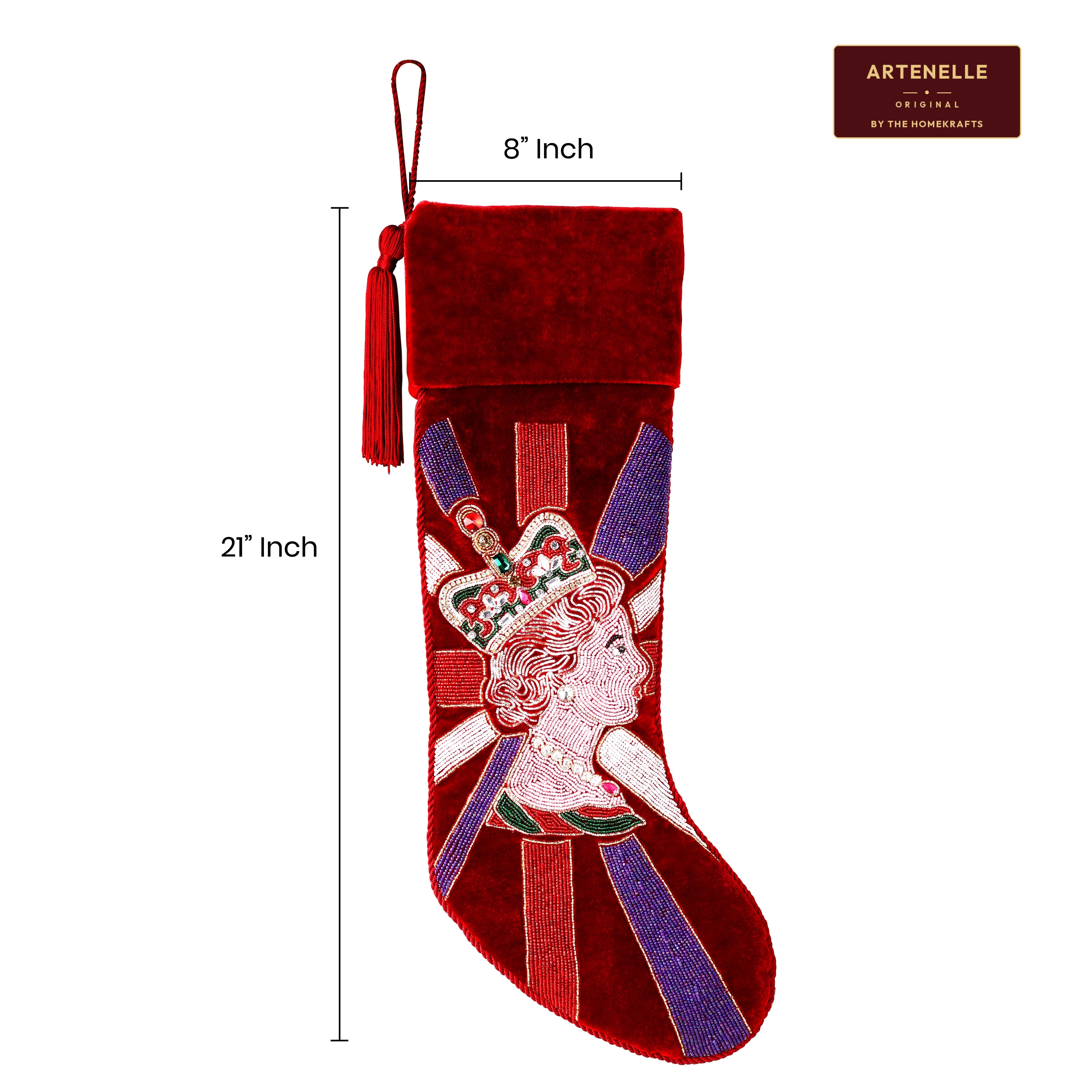 Personalized Royal Queen beaded Red Velvet Christmas Stocking