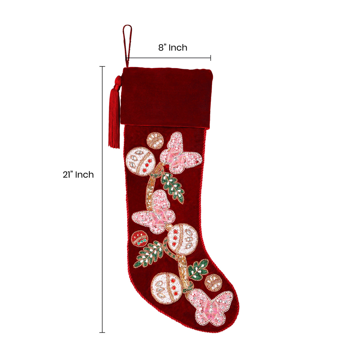 PERSONALISED Butterfly RED VELVET CHRISTMAS STOCKING