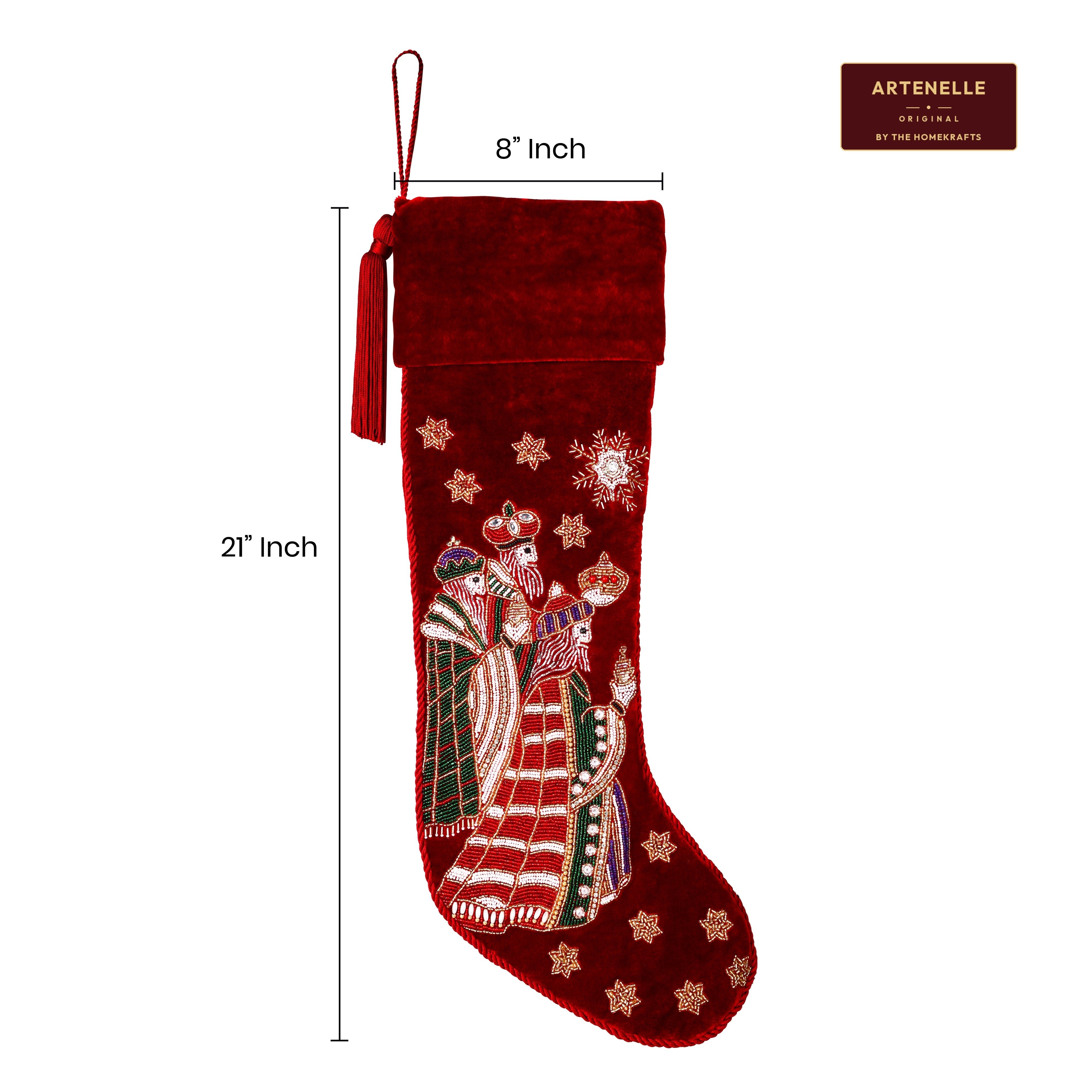 Personalized Beaded Three Kings Red Velvet Christmas Stocking